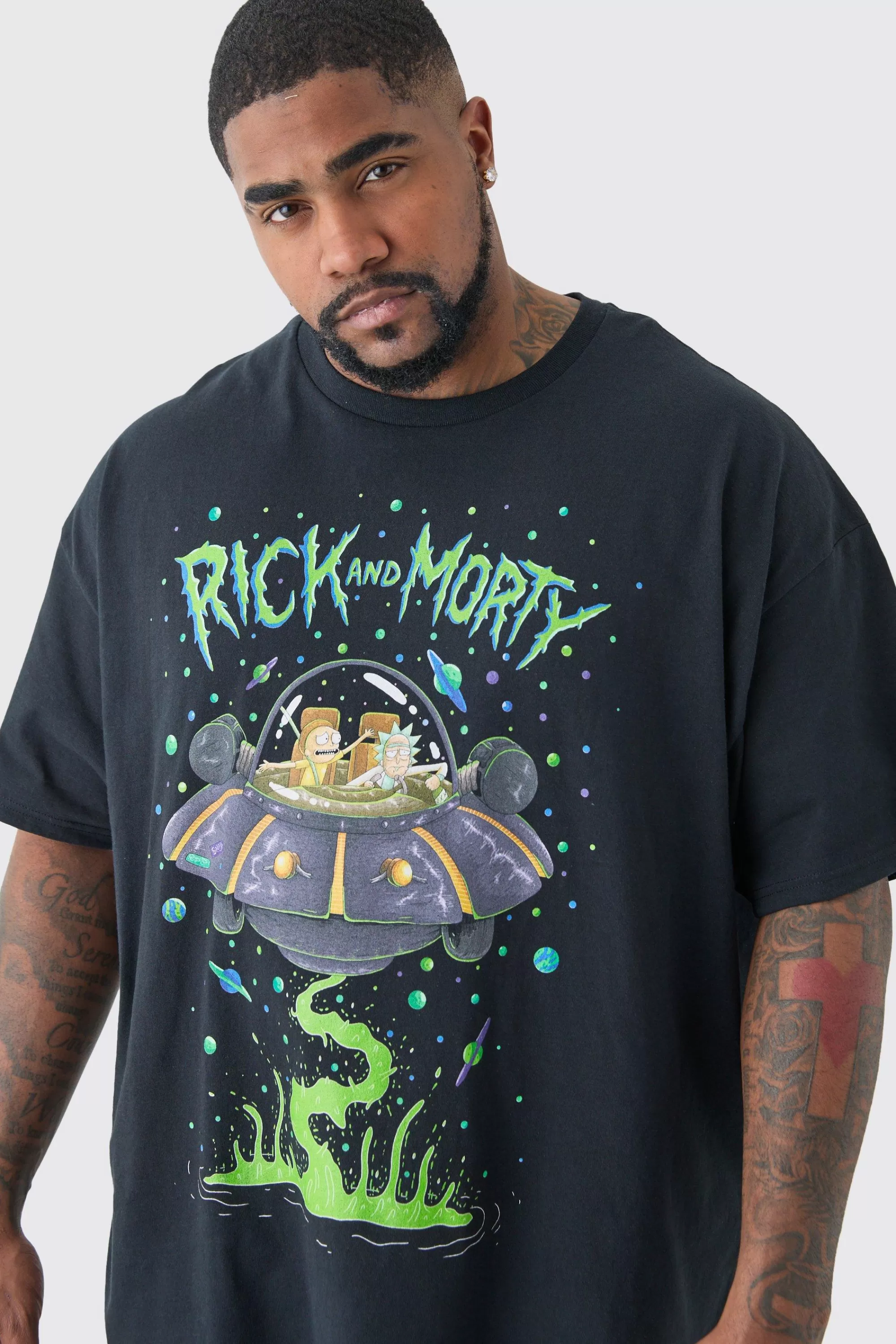 boohooMAN Plus Rick And Morty License T-shirt In | UK black Clearance