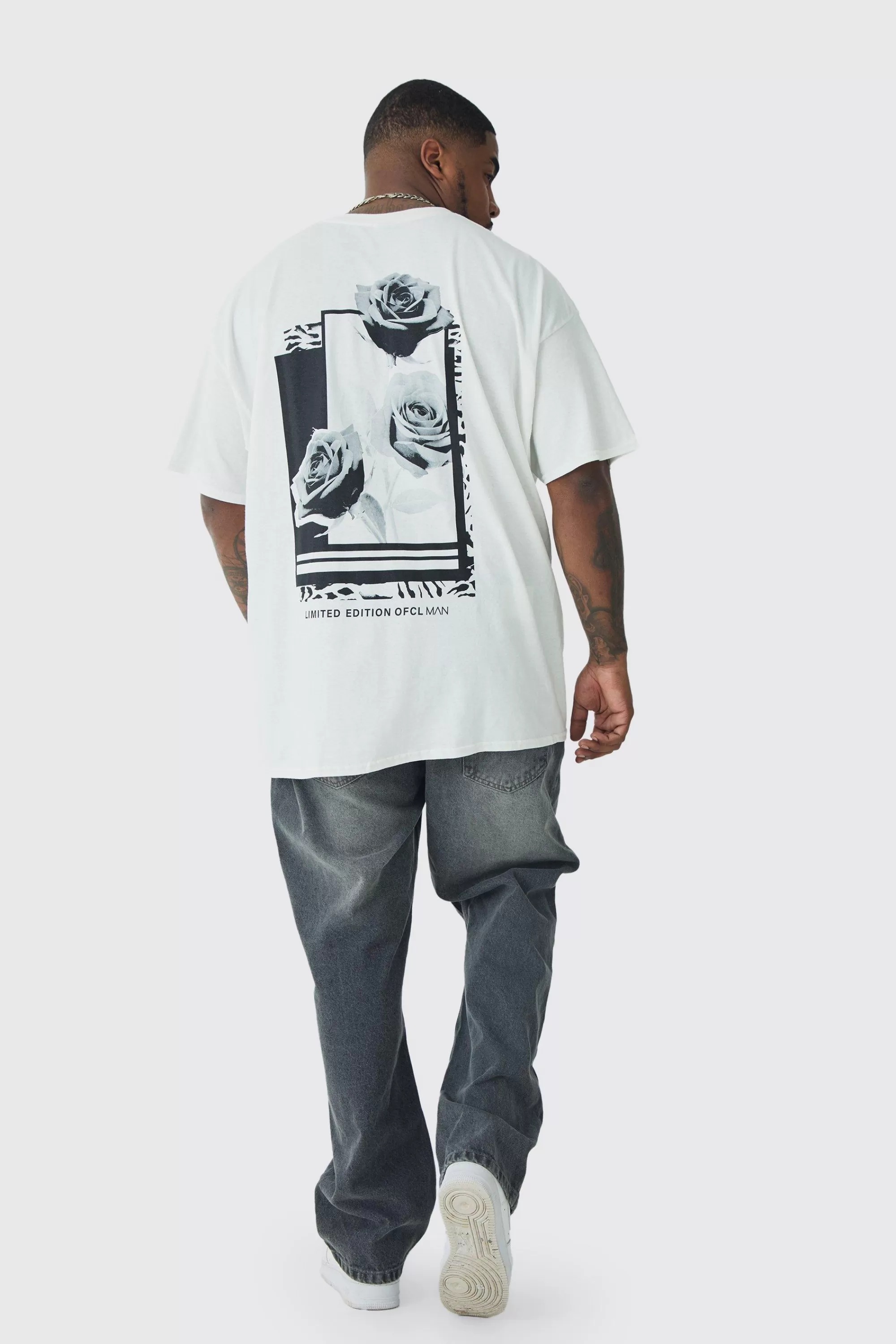 boohooMAN Plus Rose Back Print T-shirt | UK white Discount