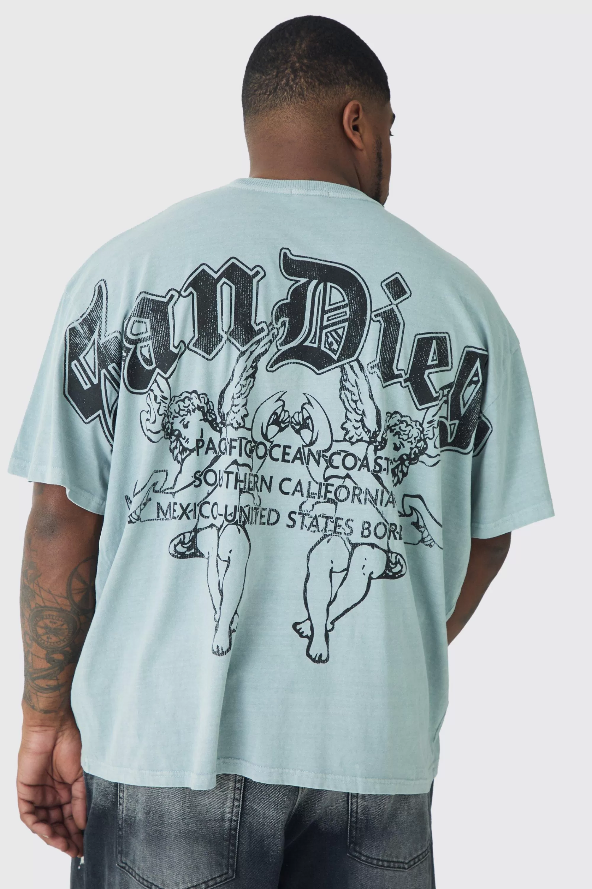 boohooMAN Plus San Diego Renaissance Back Print T-shirt In | UK blue Best Sale