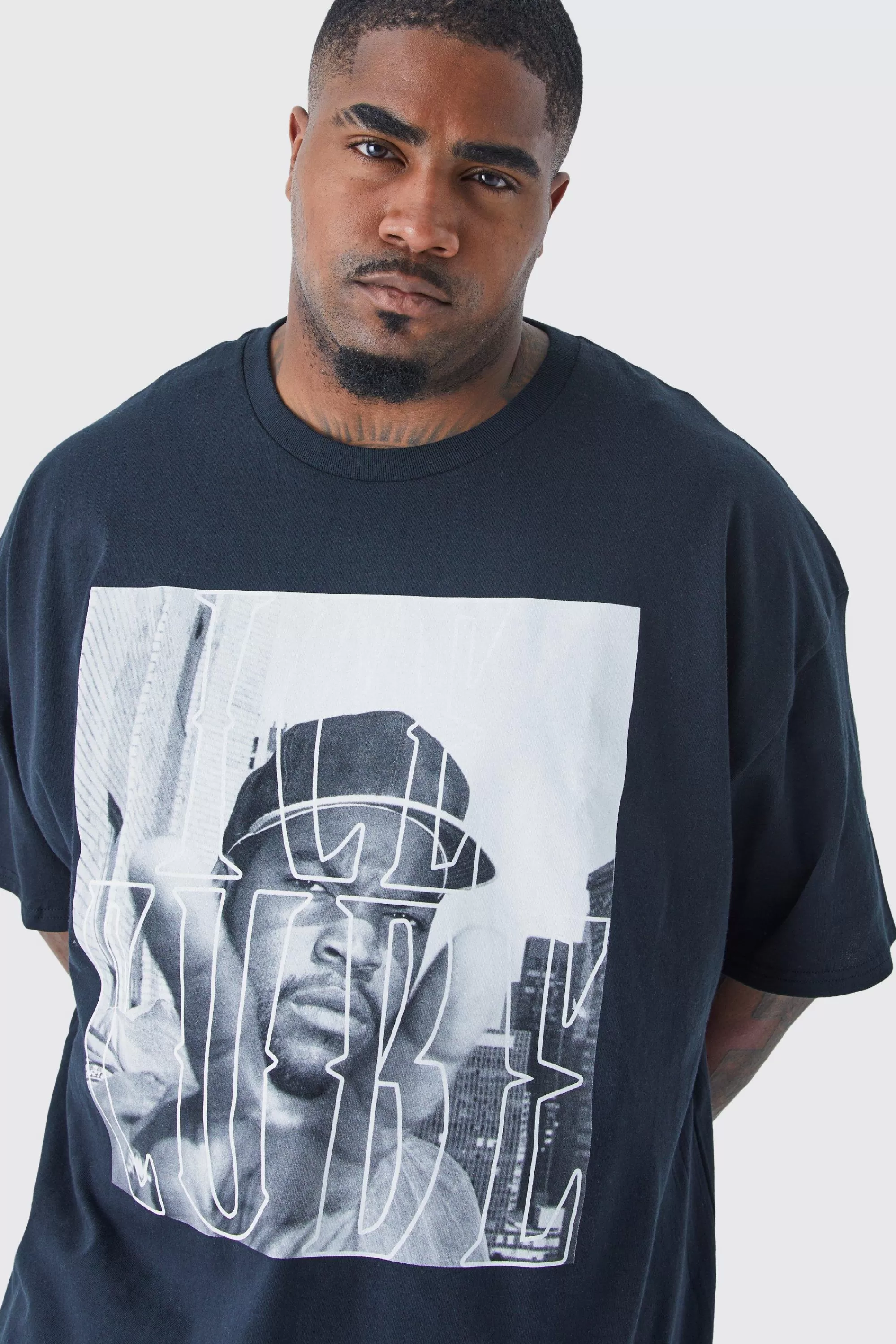 boohooMAN Plus Size Ice Cube Chest Print License T-shirt | UK black Best
