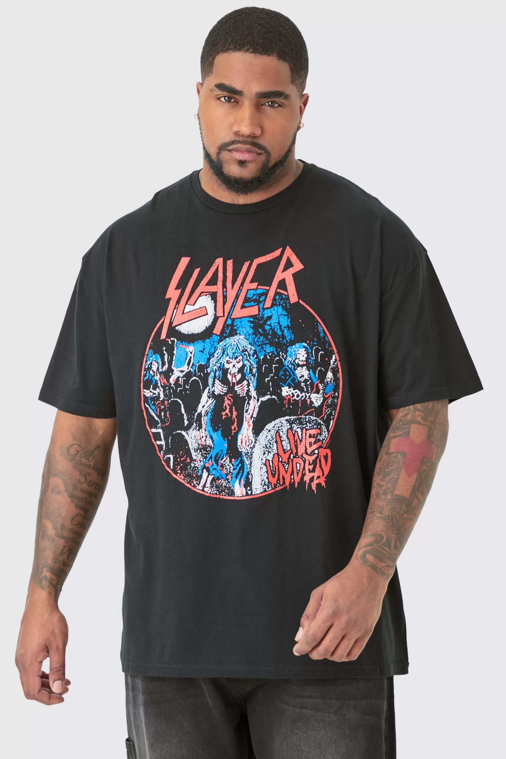boohooMAN Plus Slayer License Print T-shirt | UK black Outlet