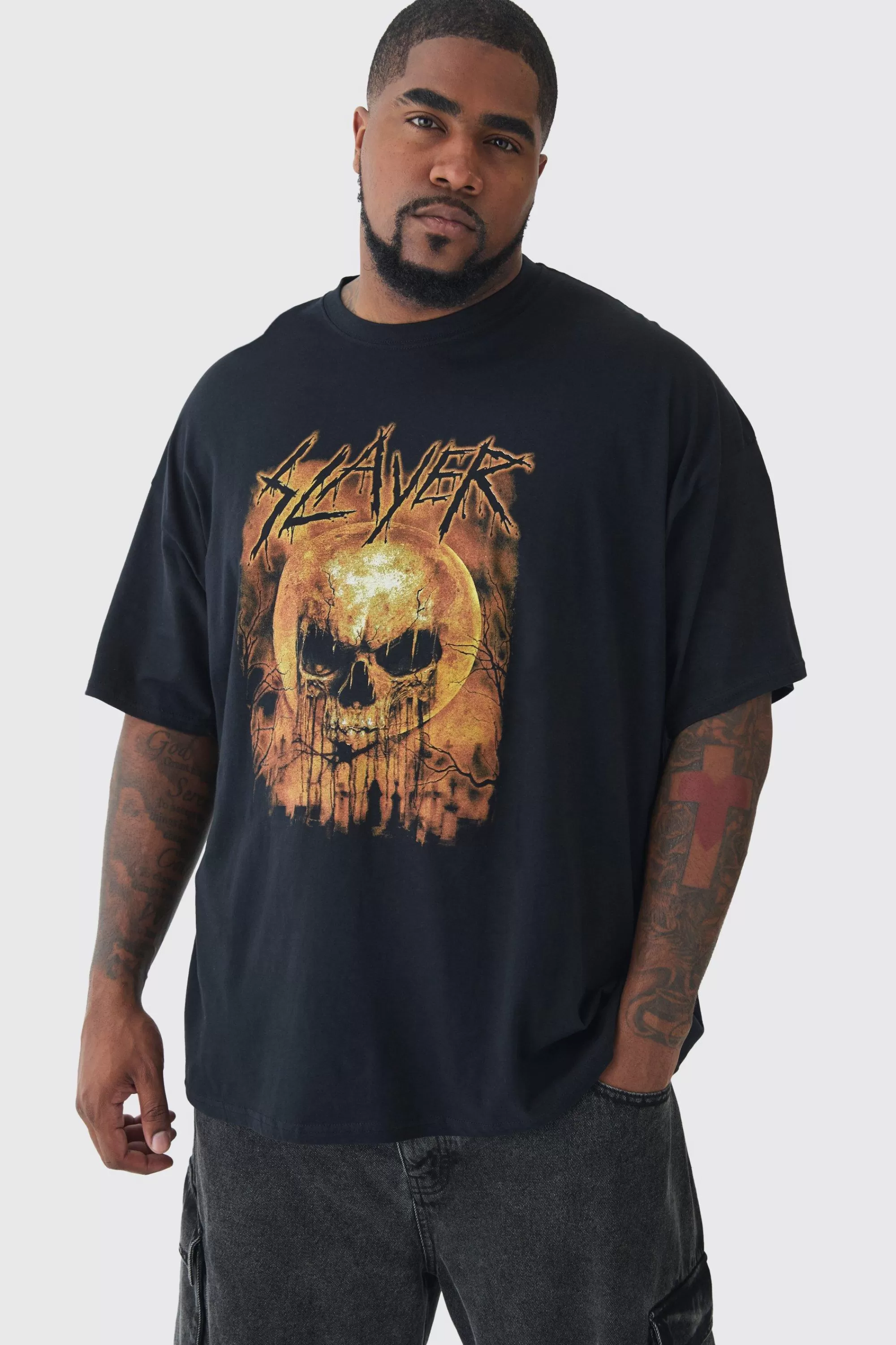 boohooMAN Plus Slayer License T-shirt | UK black Fashion