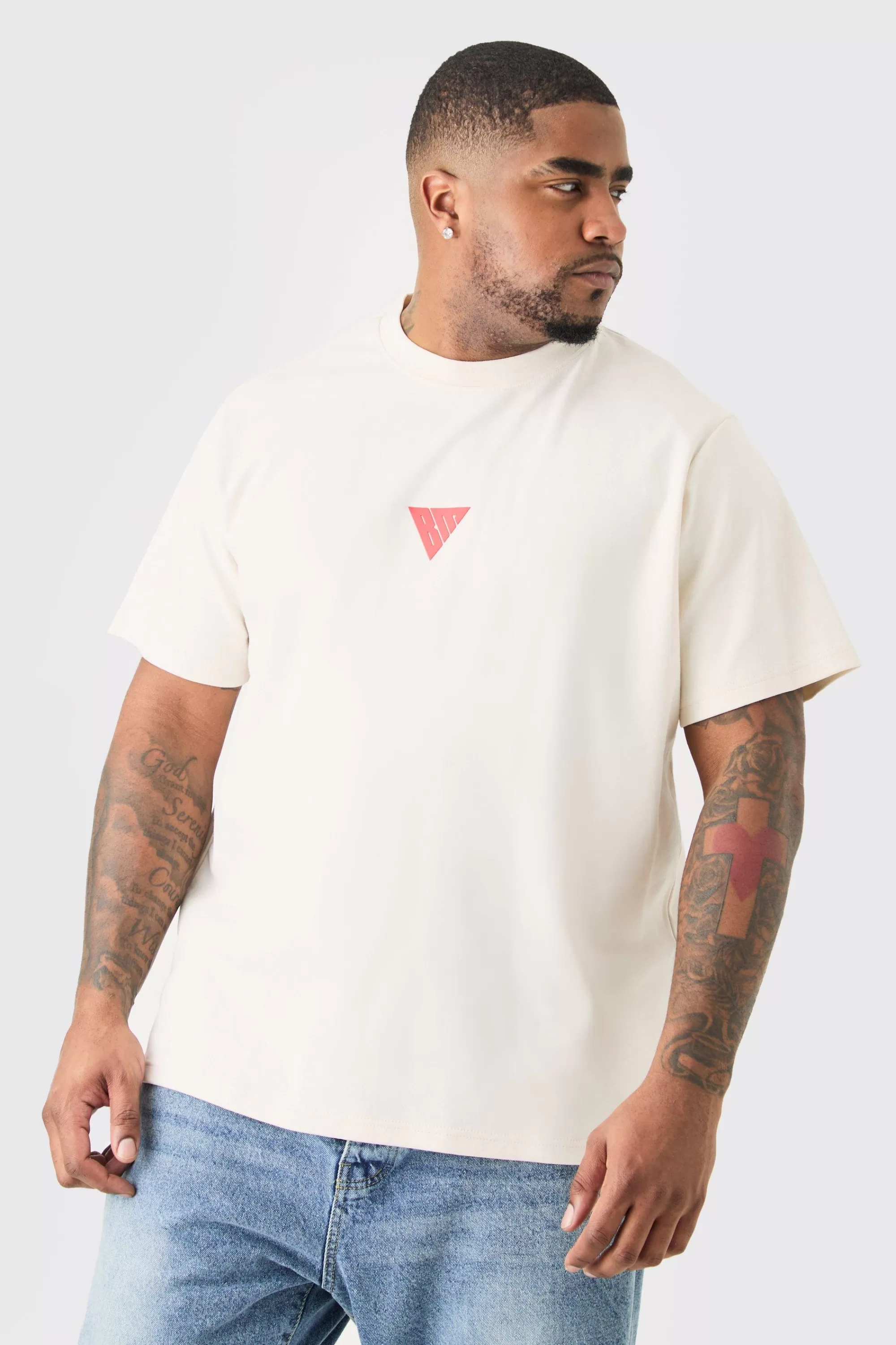 boohooMAN Plus Slim Fit Heavyweight Foam Print T-shirt | UK white Cheap