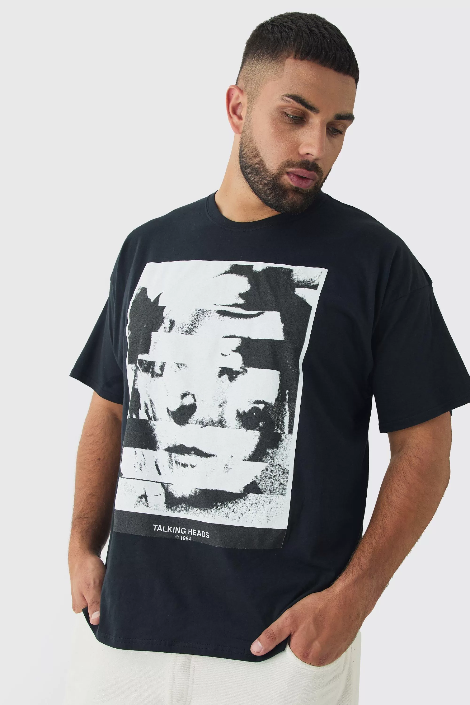 boohooMAN Plus Talking Heads License Print T-shirt | UK black Sale