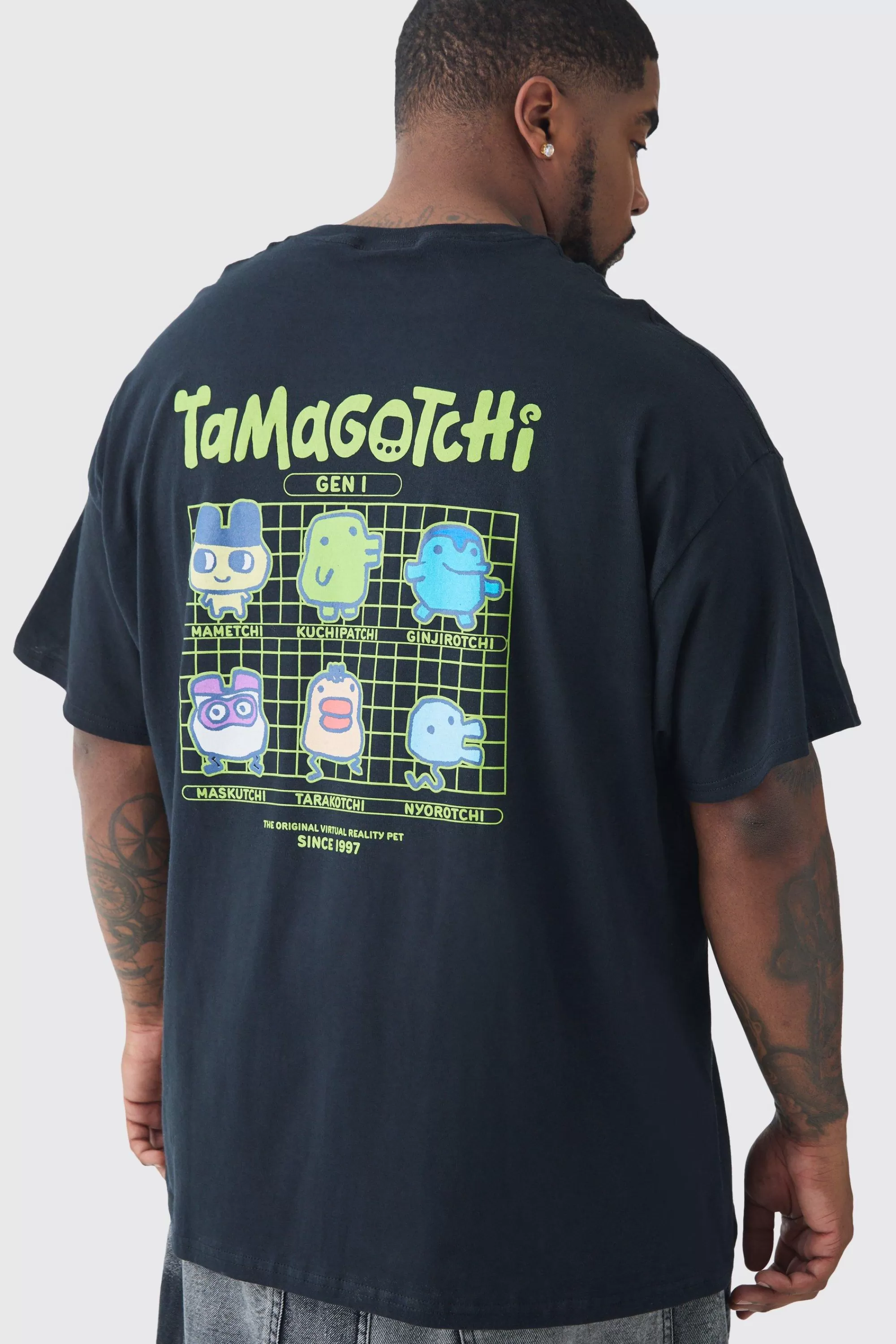 boohooMAN Plus Tamogotchi Back Print License T-shirt In | UK black Flash Sale