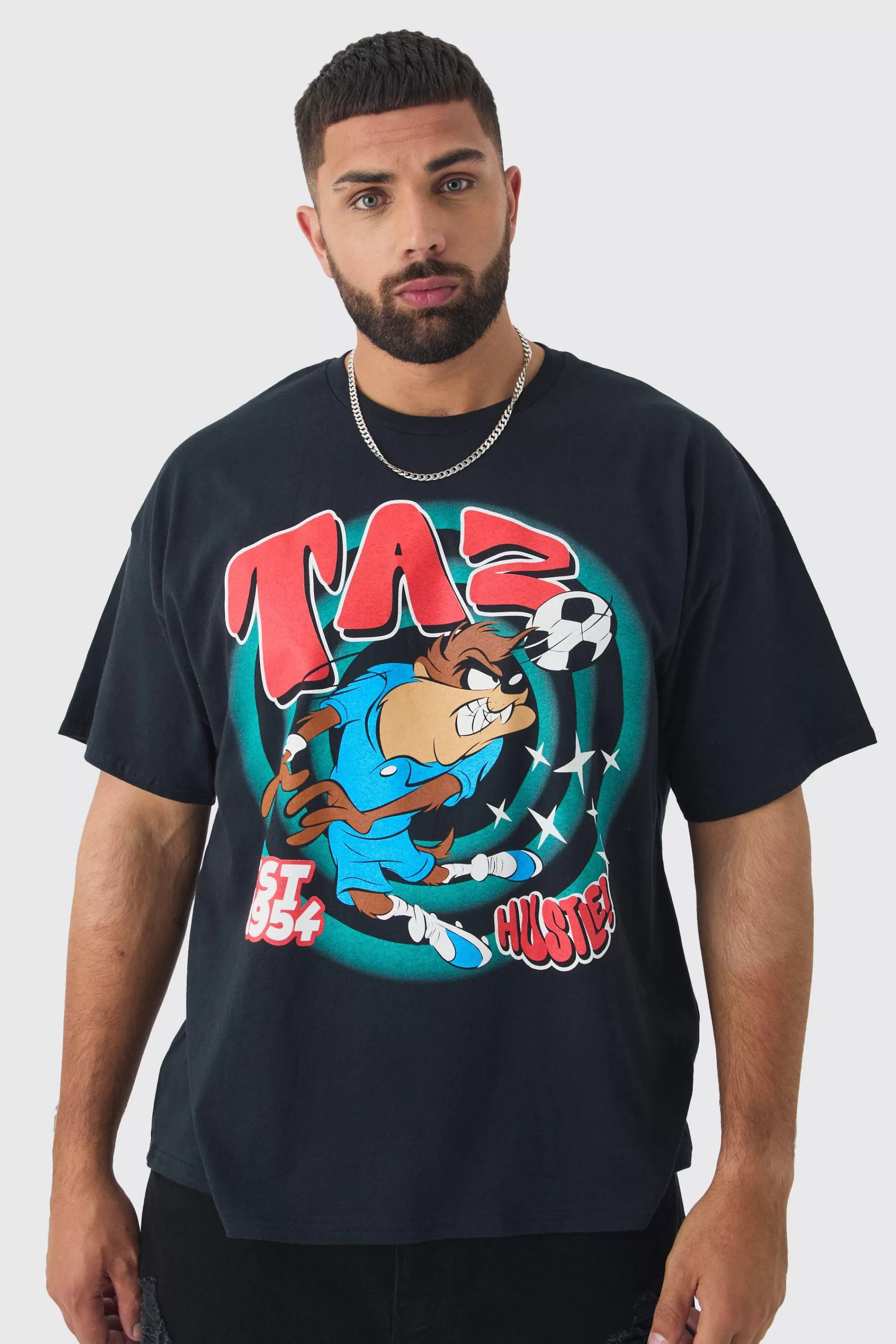 boohooMAN Plus Taz Play Nice Lisence T-shirt In | UK black Best Sale
