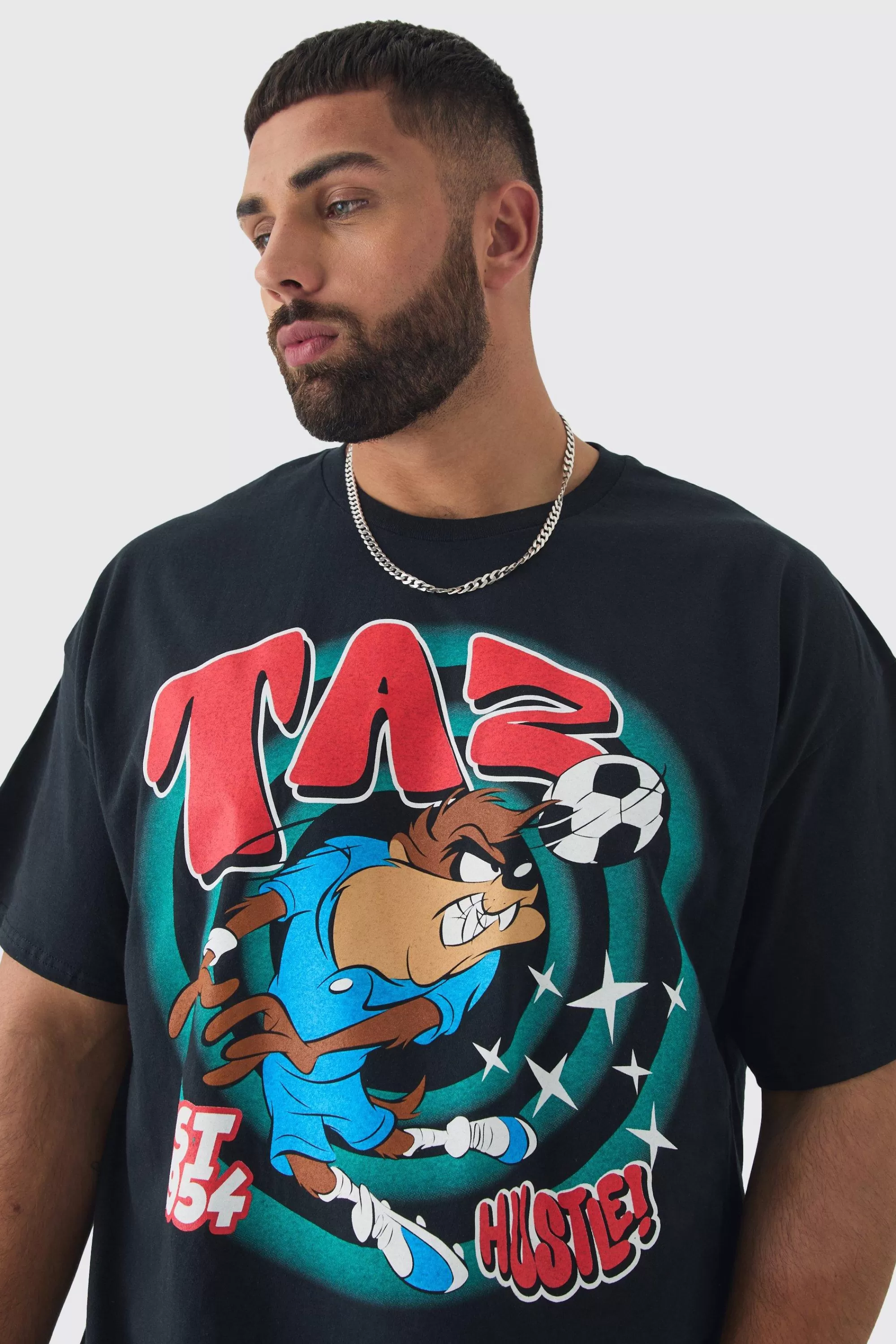 boohooMAN Plus Taz Play Nice Lisence T-shirt In | UK black Best Sale