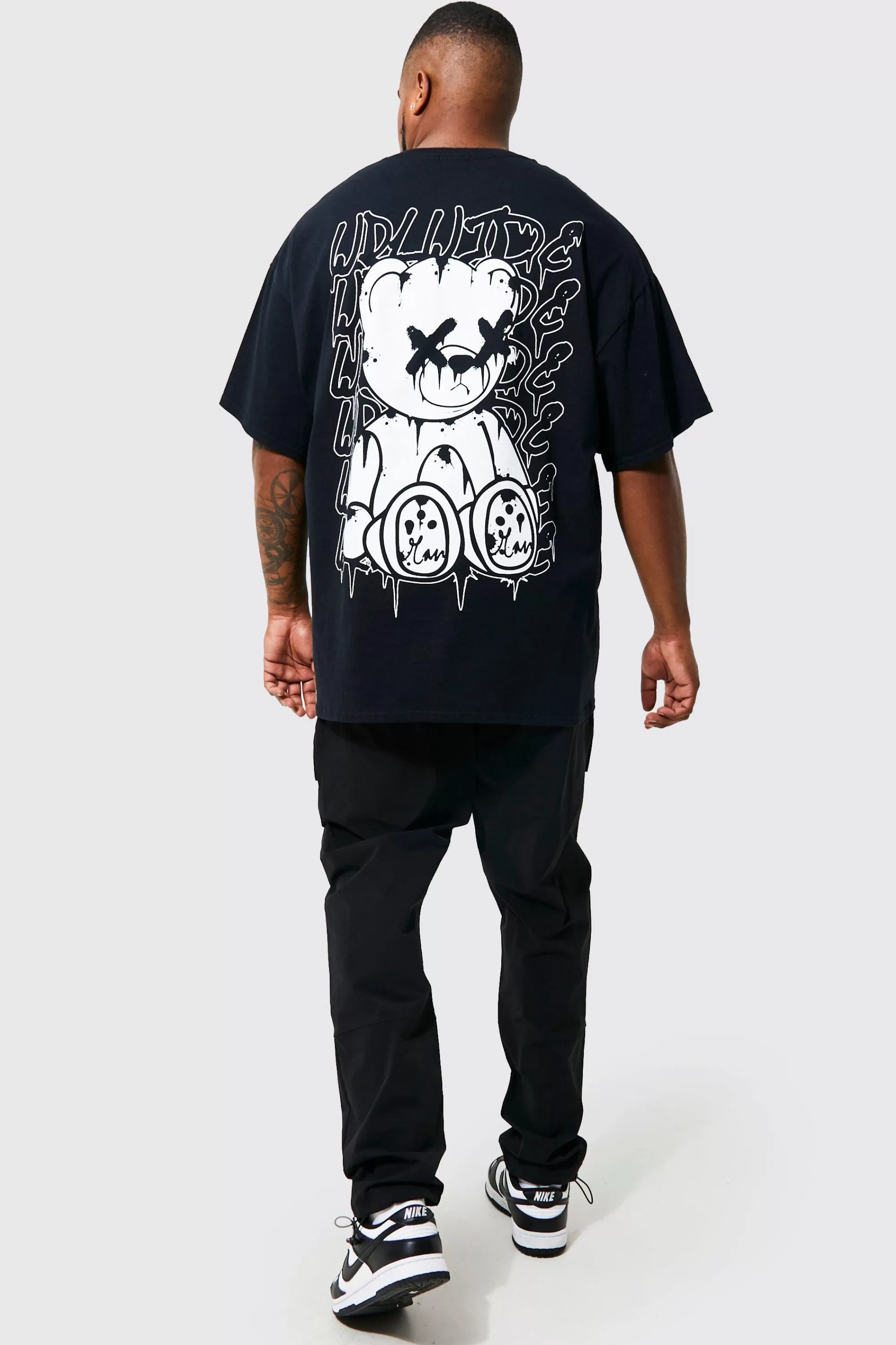boohooMAN Plus Teddy Back Print T-shirt | UK black Clearance