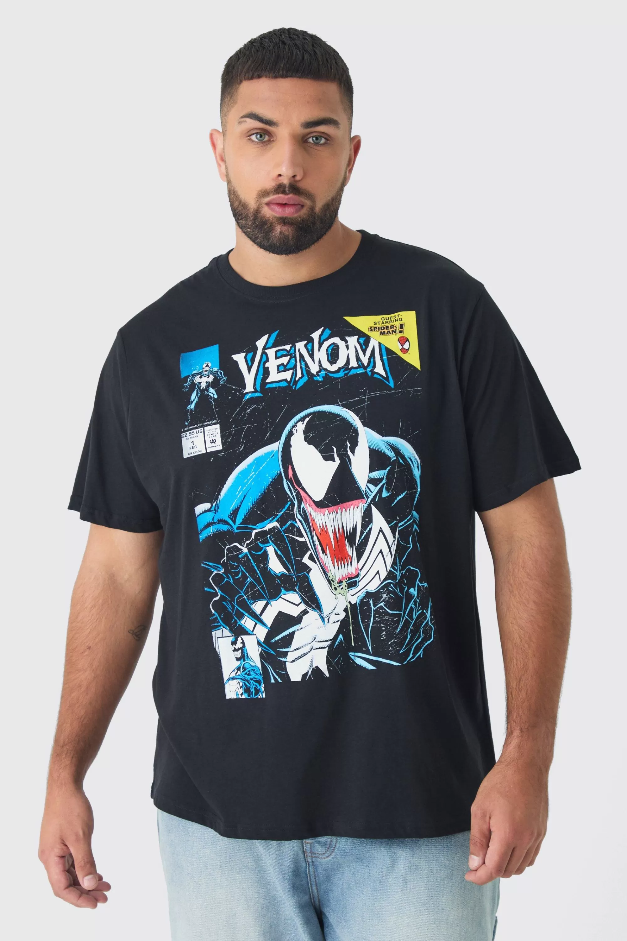 boohooMAN Plus Venom Licence Print Oversized T-shirt In | UK black New