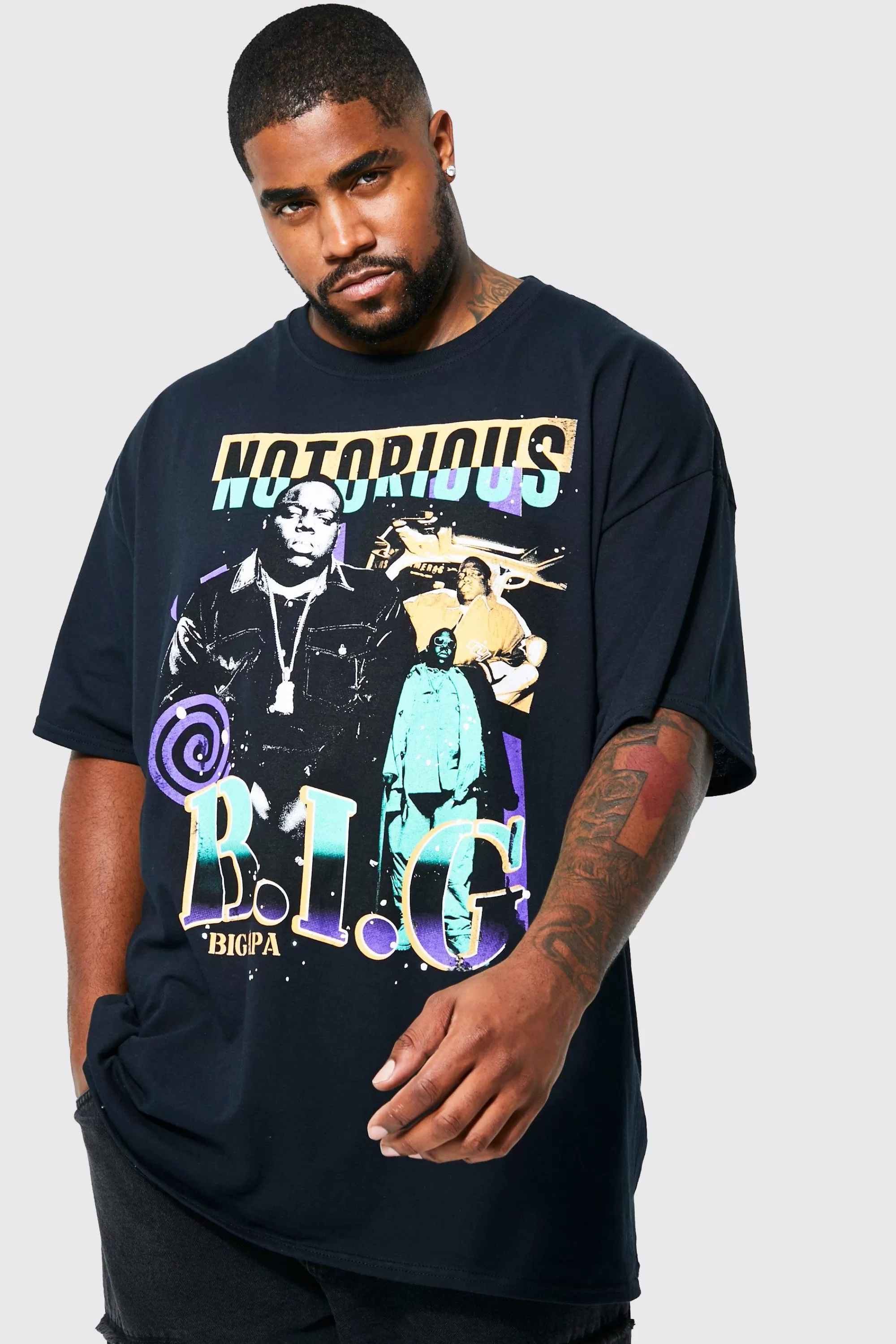 boohooMAN Plus Vintage Notorious License T-shirt | UK black Shop
