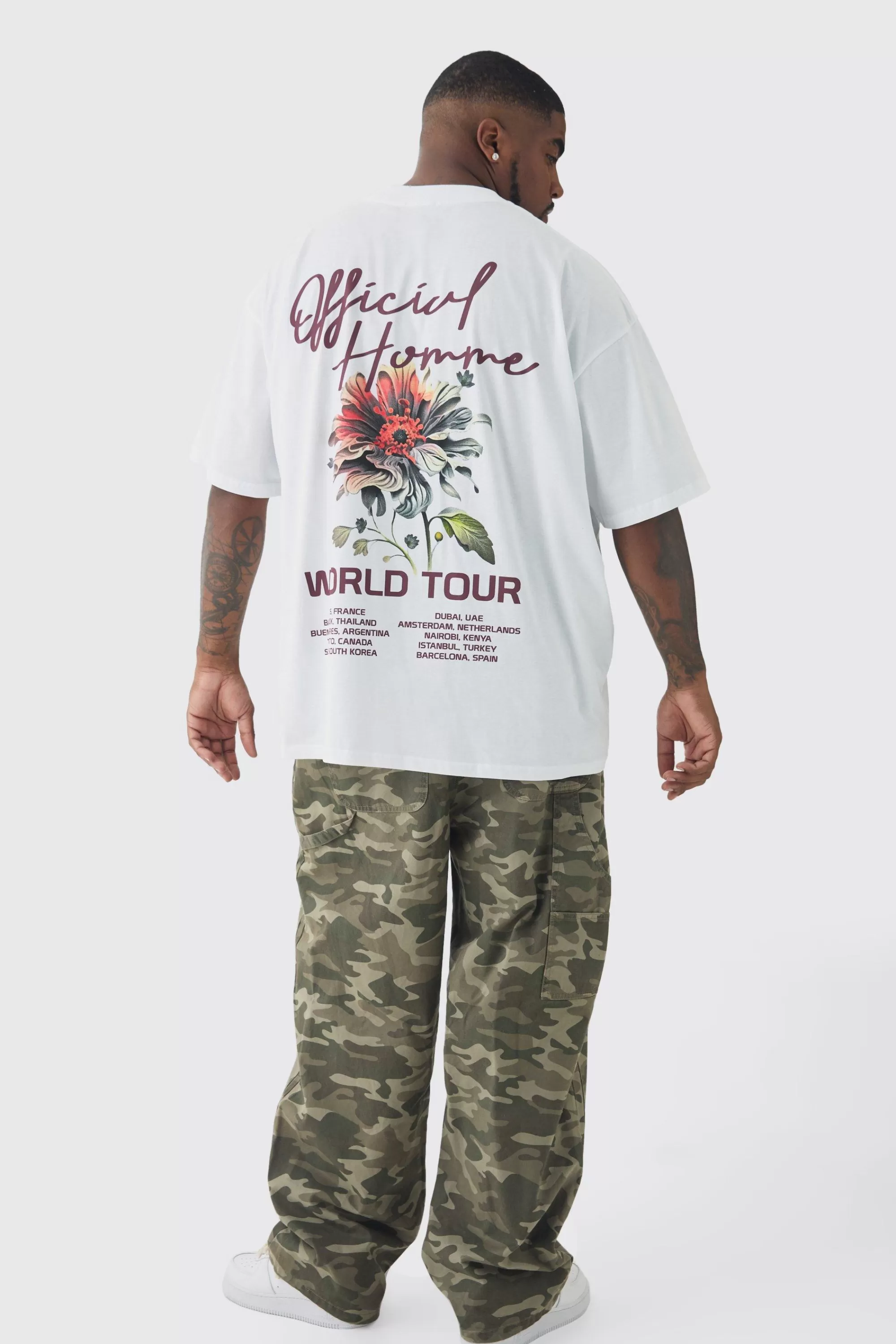 boohooMAN Plus World Tour Extended Neck Oversized T-Shirt | UK white Fashion