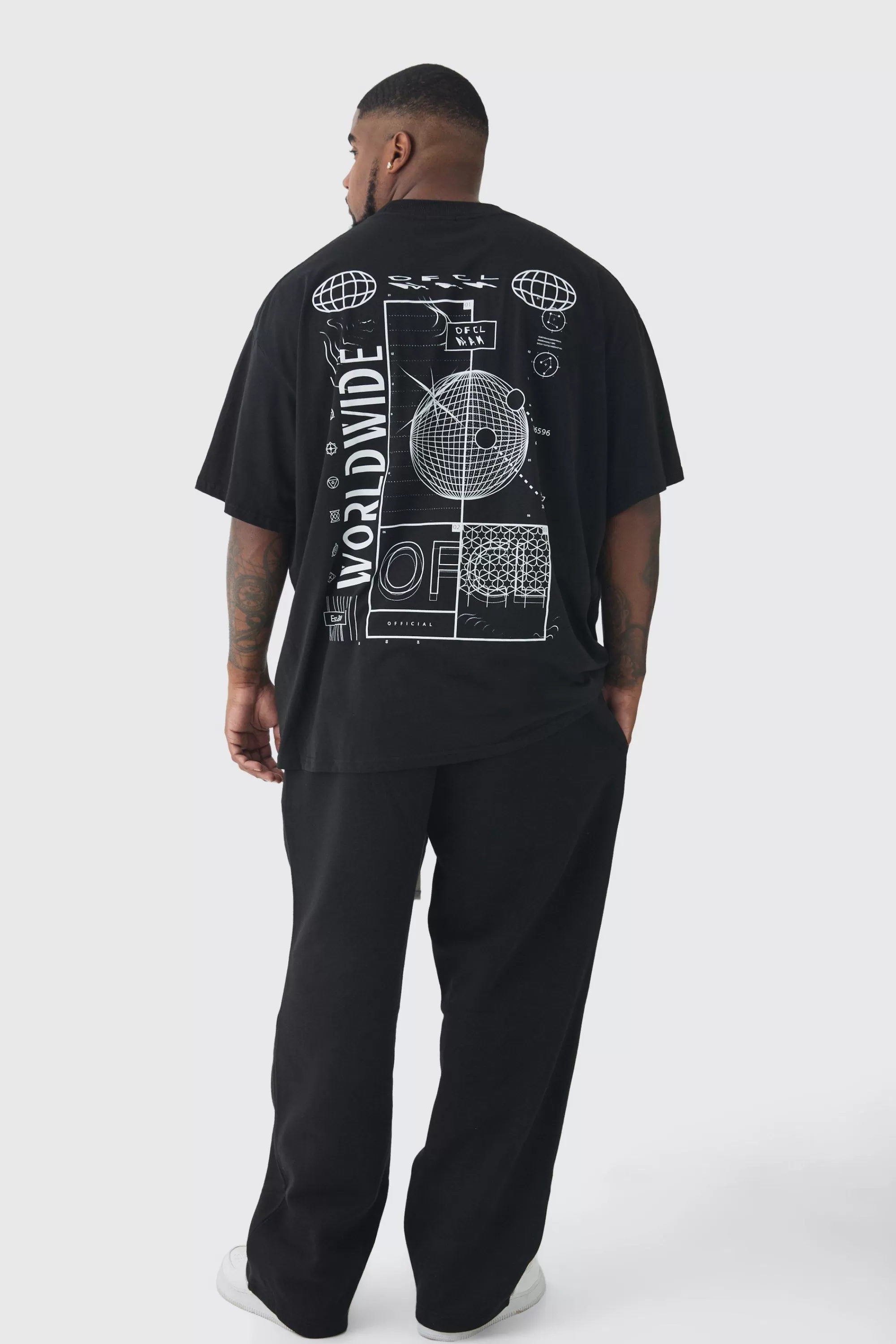 boohooMAN Plus Worldwide Abstract Graphic Extended Neck T-Shirt | UK black Outlet