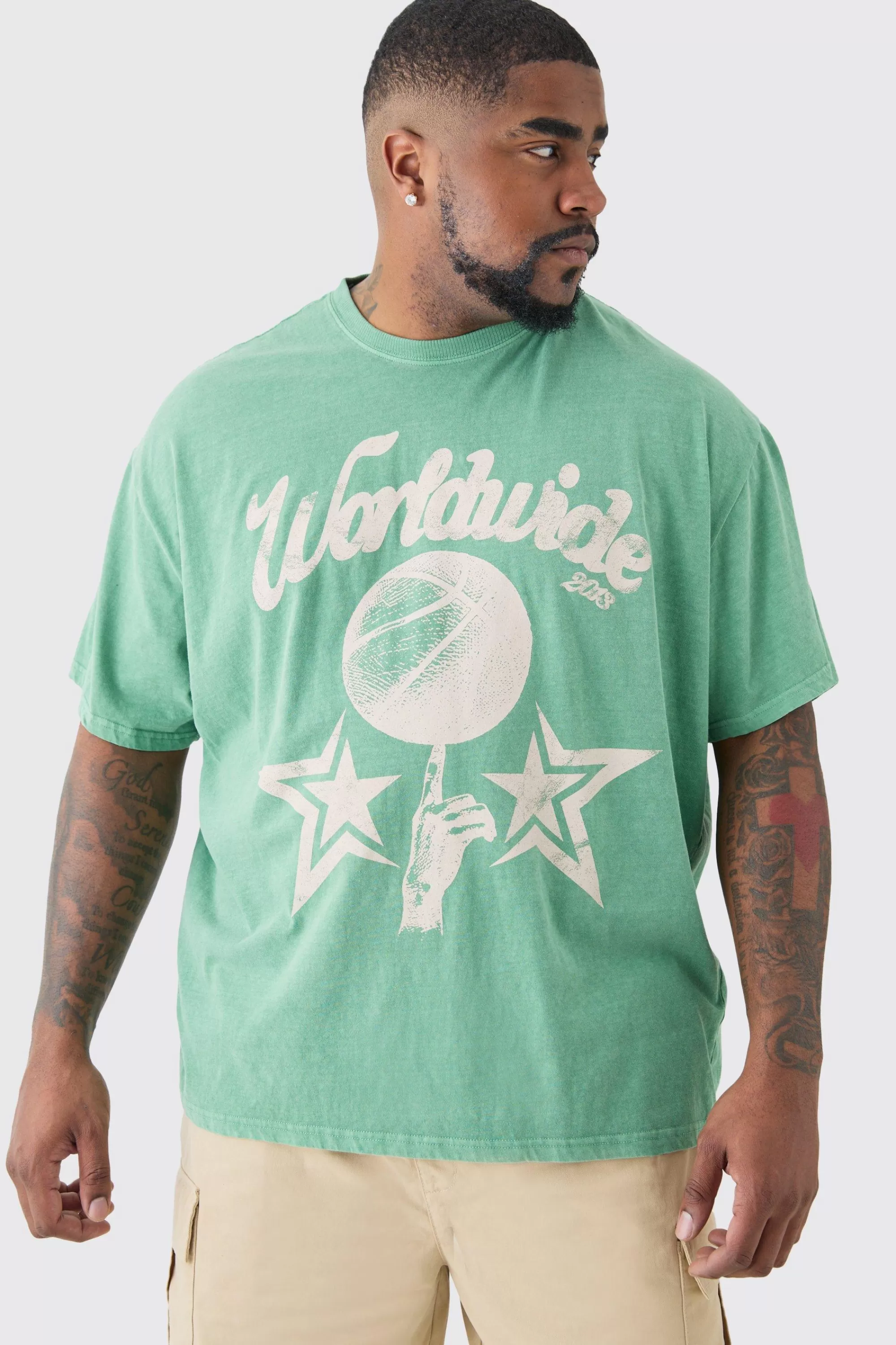 boohooMAN Plus Worldwide Baseball T-shirt In | UK green Fashion
