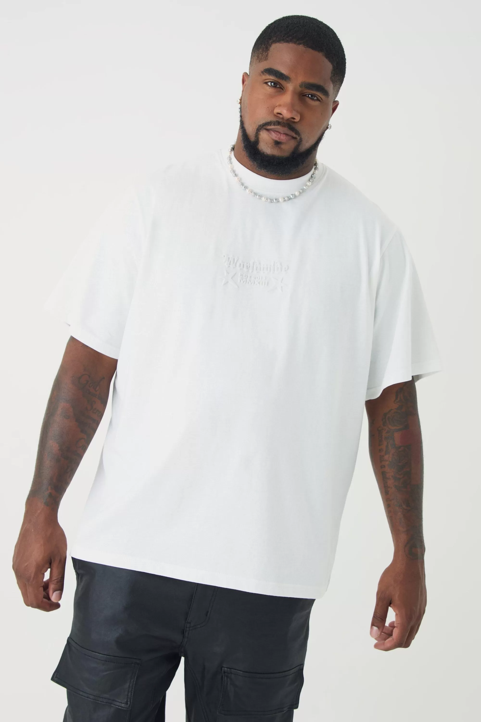 boohooMAN Plus Worldwide Debossed T-shirt In | UK white Best