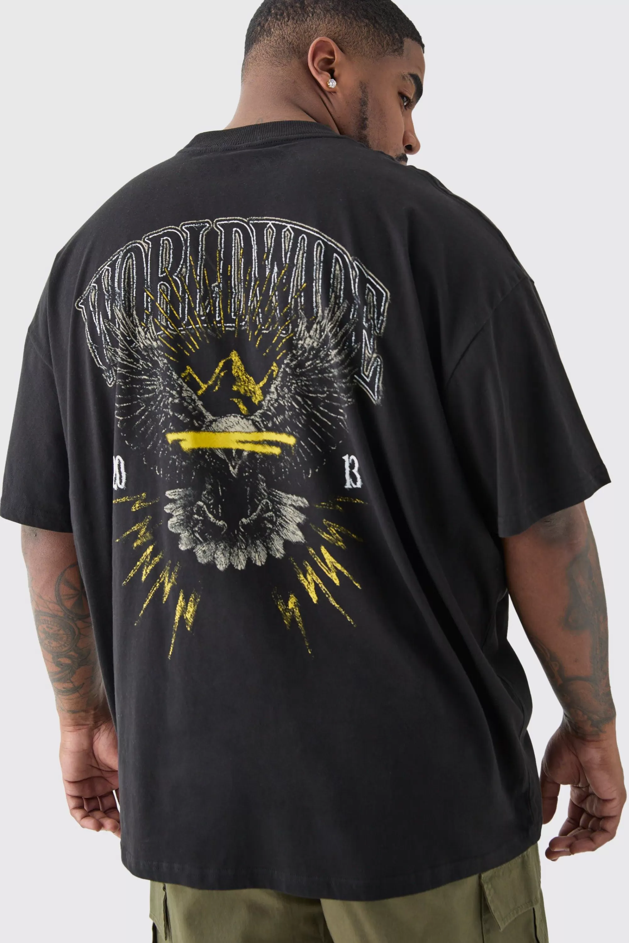 boohooMAN Plus Worldwide Eagle T-shirt In | UK black Cheap