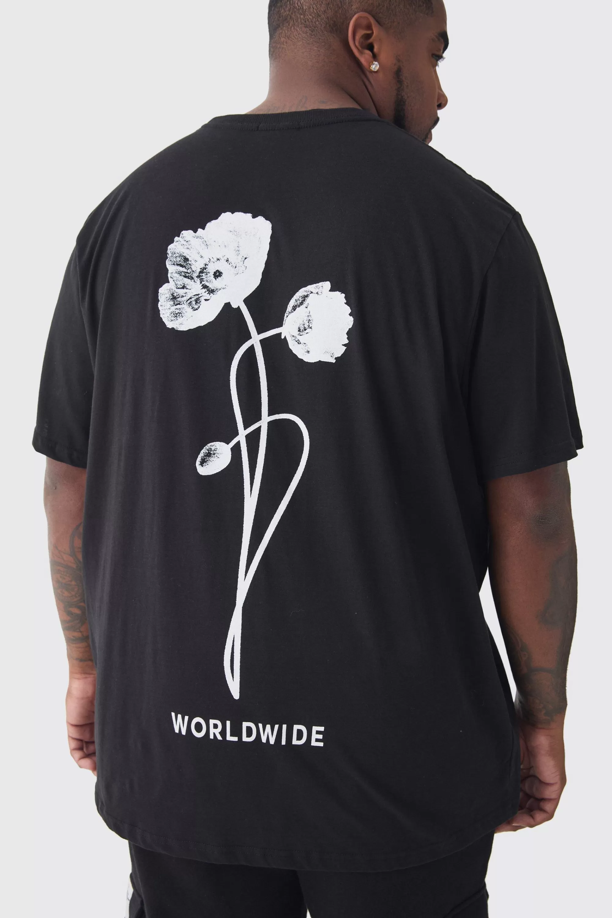 boohooMAN Plus Worldwide Rose Graphic T-Shirt | UK black Discount