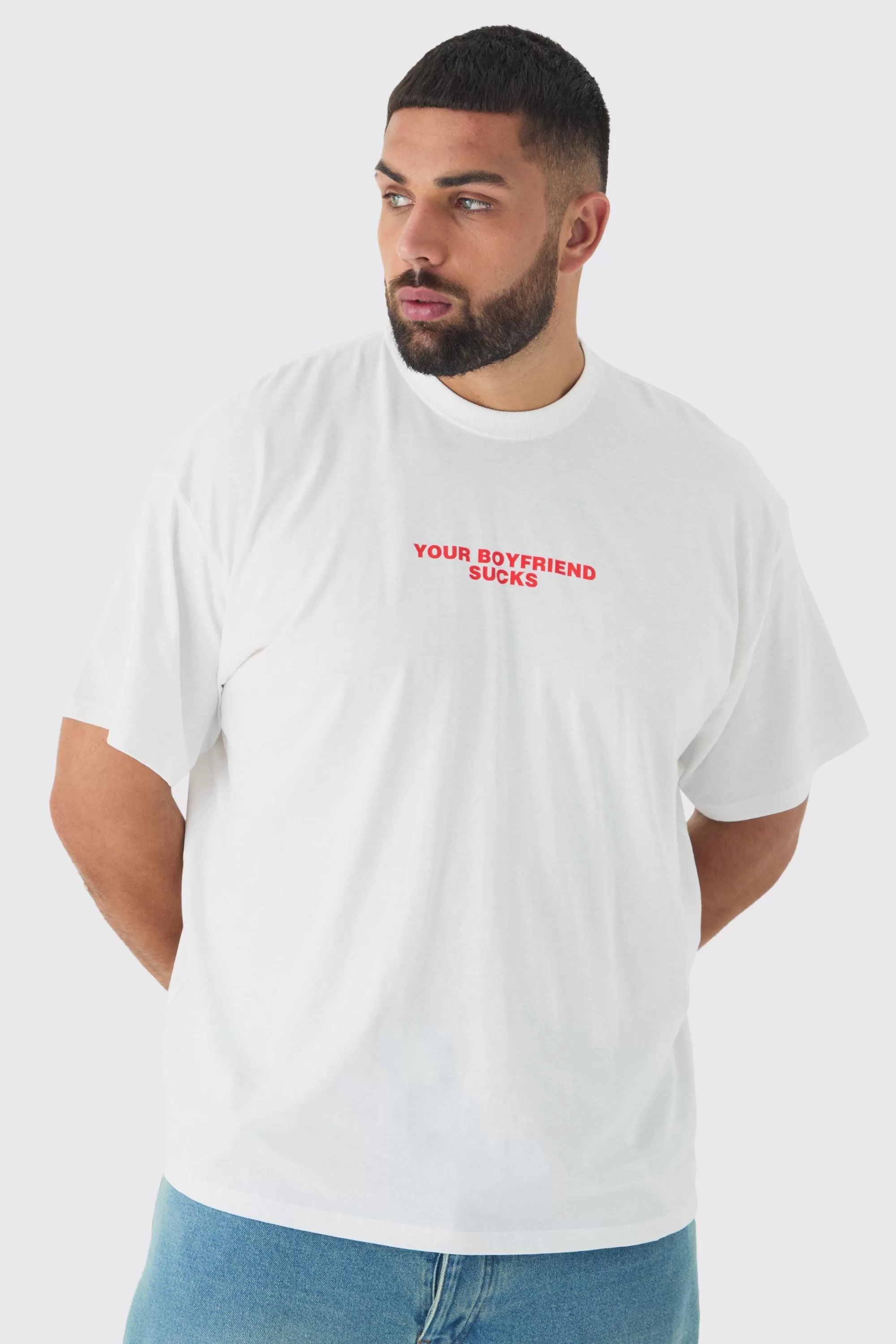 boohooMAN Plus Your Boyfriend Sucks Oversized T-shirt In | UK white Discount