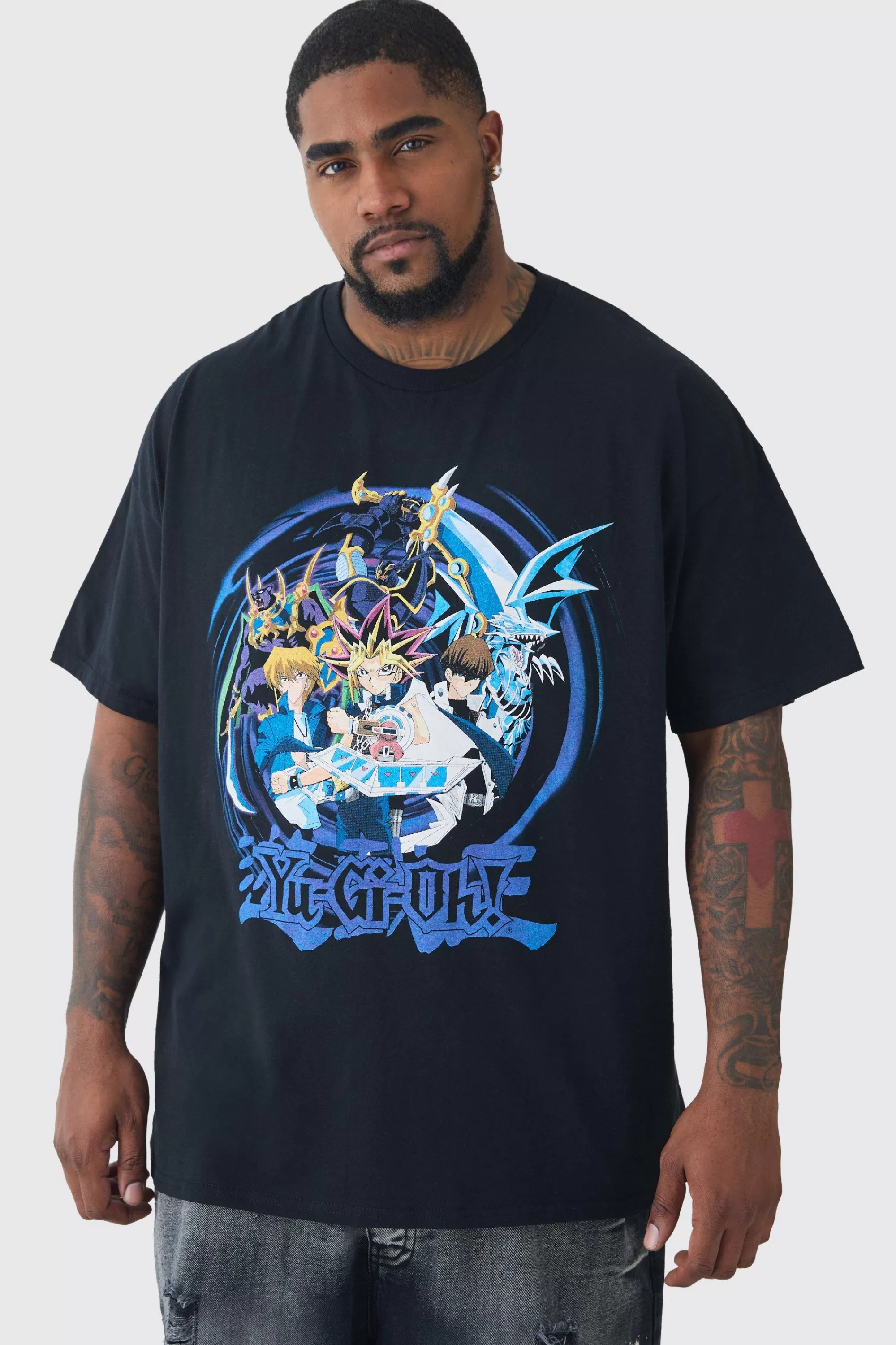 boohooMAN Plus Yugioh Anime Printed Licensed T-shirt In Black | UK white Discount