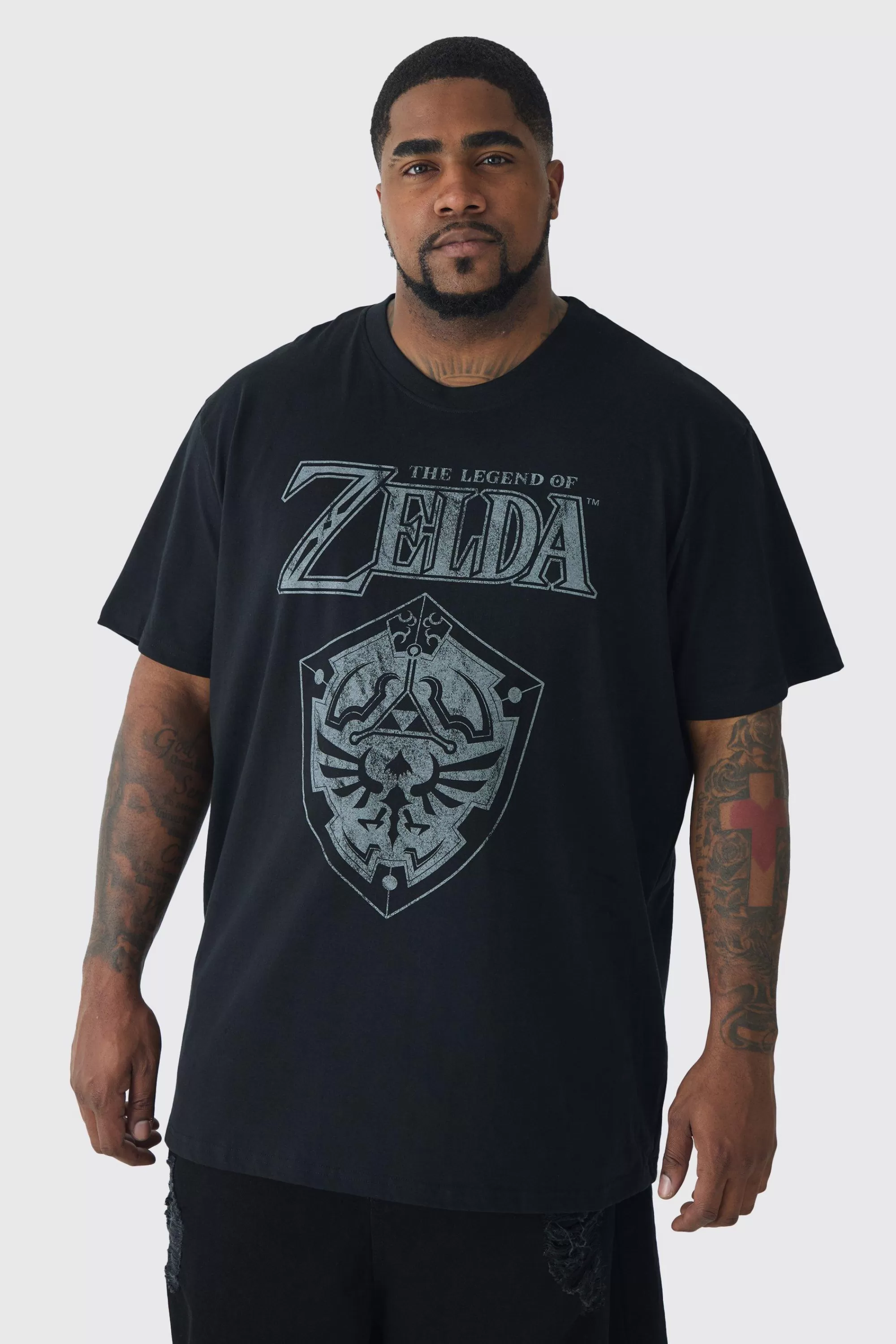 boohooMAN Plus Zelda License Print T-shirt | UK black Clearance