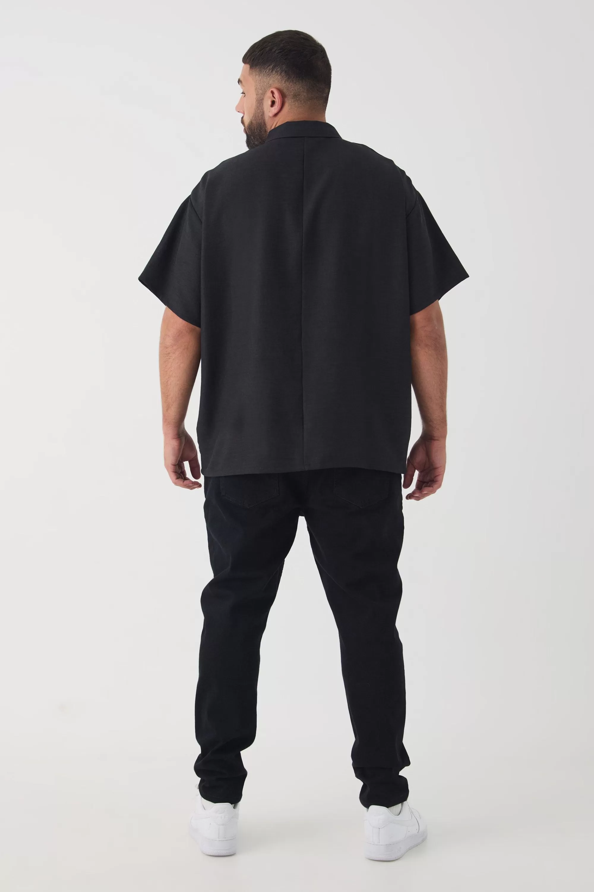 boohooMAN Plus Zip Up Linen Polo In | UK black Fashion