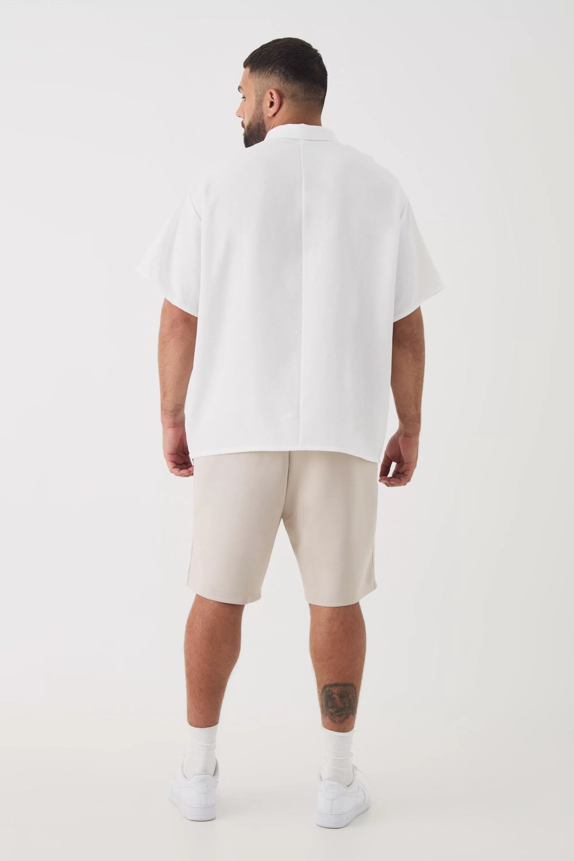 boohooMAN Plus Zip Up Linen Polo In | UK white Sale
