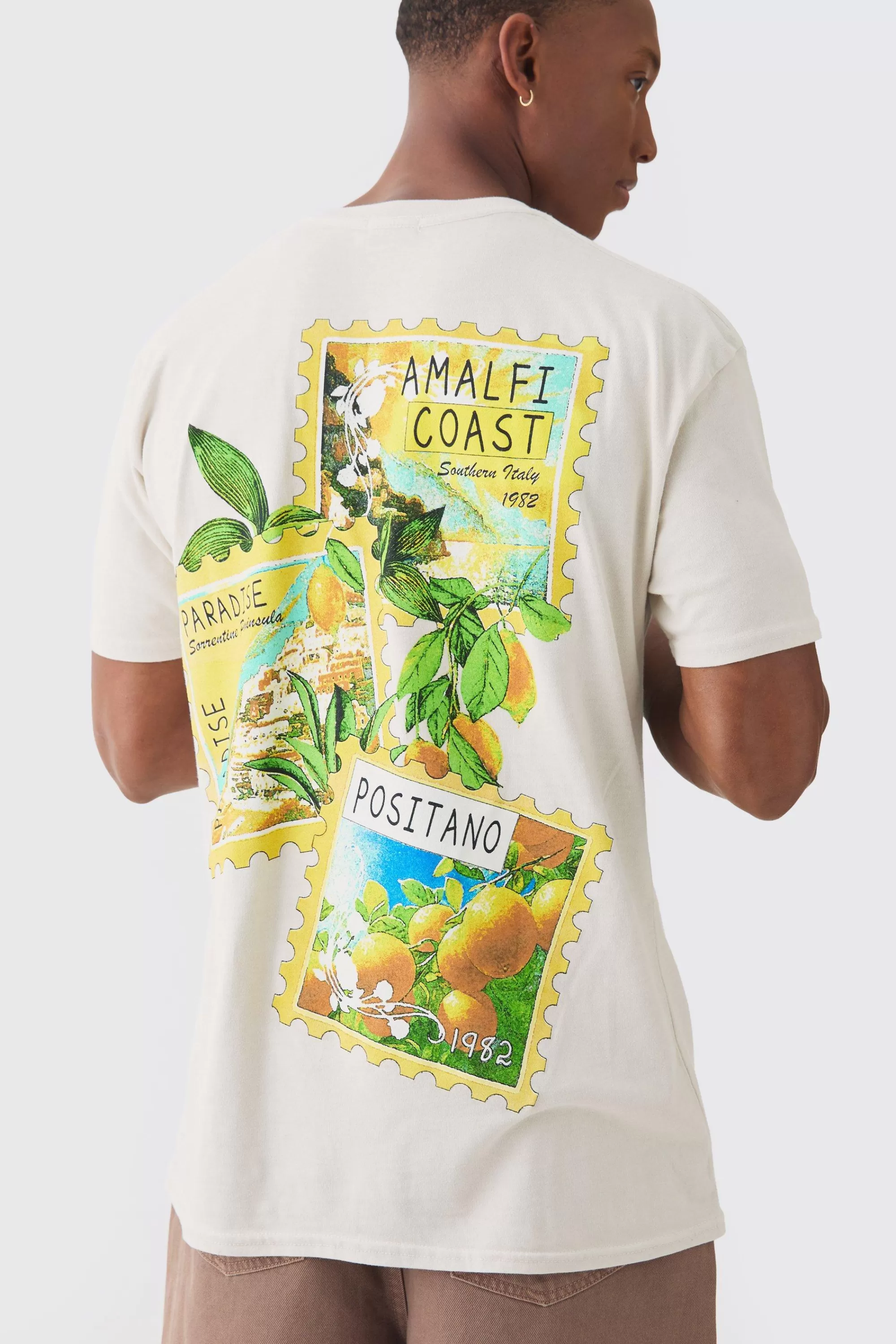 boohooMAN Postcard Travel Wash Print T-shirt | UK ecru Sale