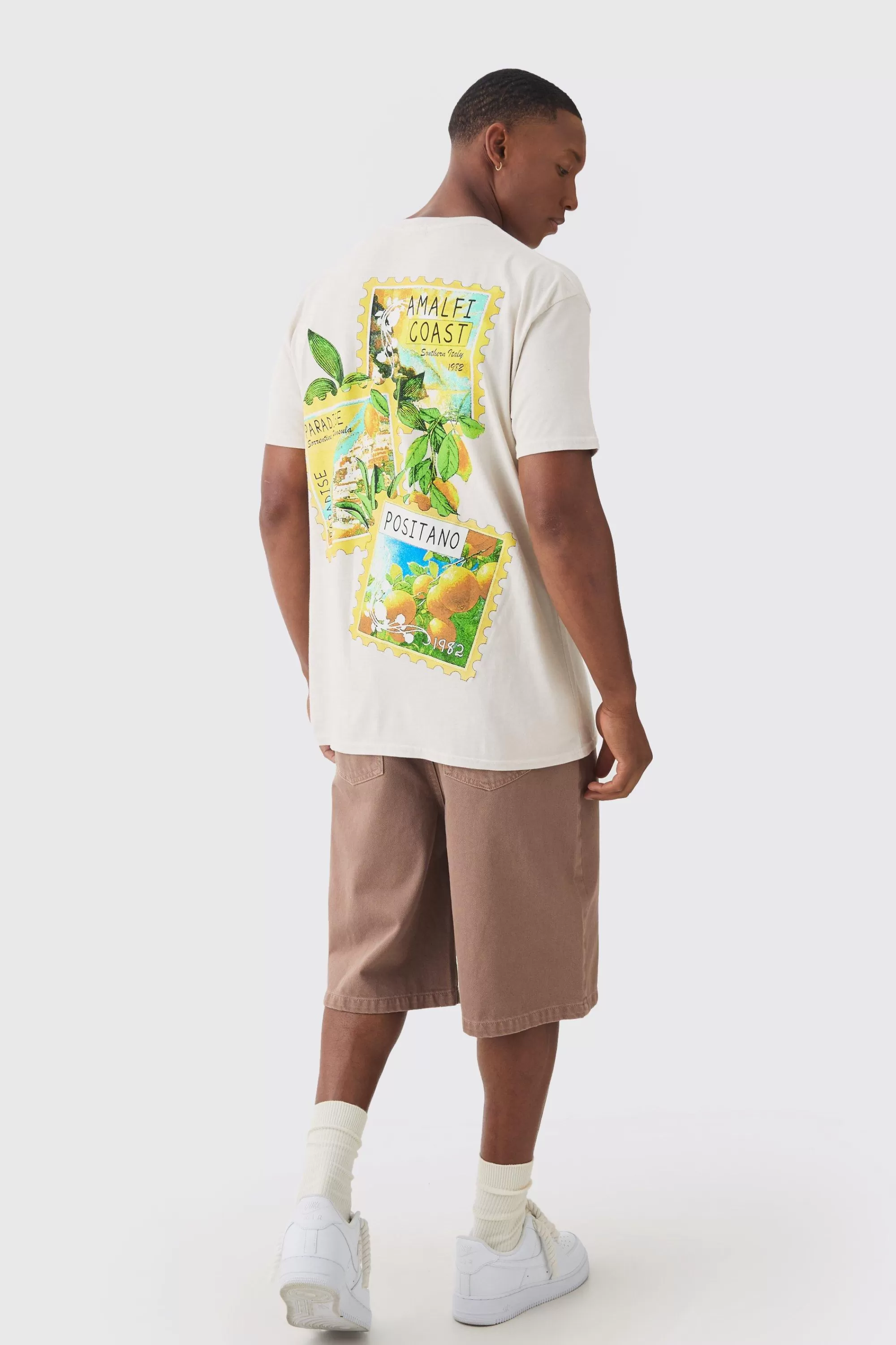 boohooMAN Postcard Travel Wash Print T-shirt | UK ecru Sale
