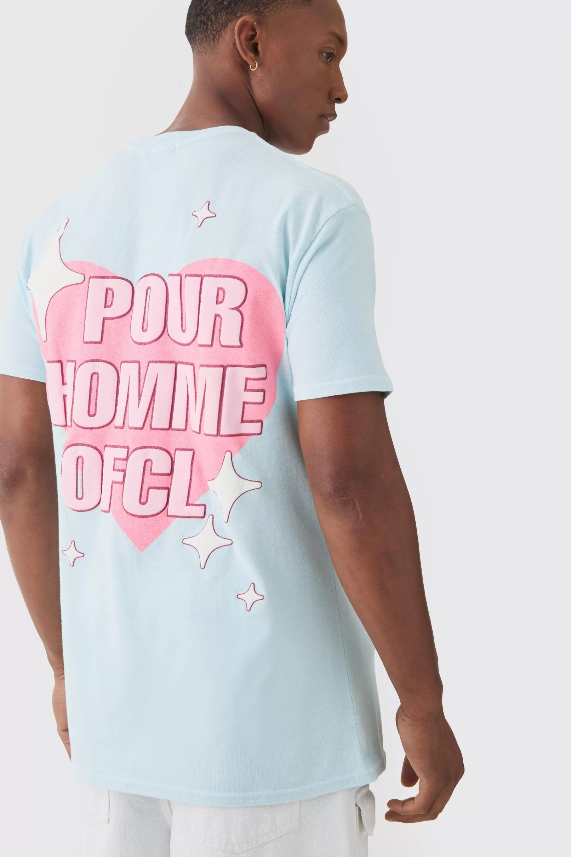 boohooMAN Pour Homme OFCL Heart Print Wash T-shirt | UK blue Outlet