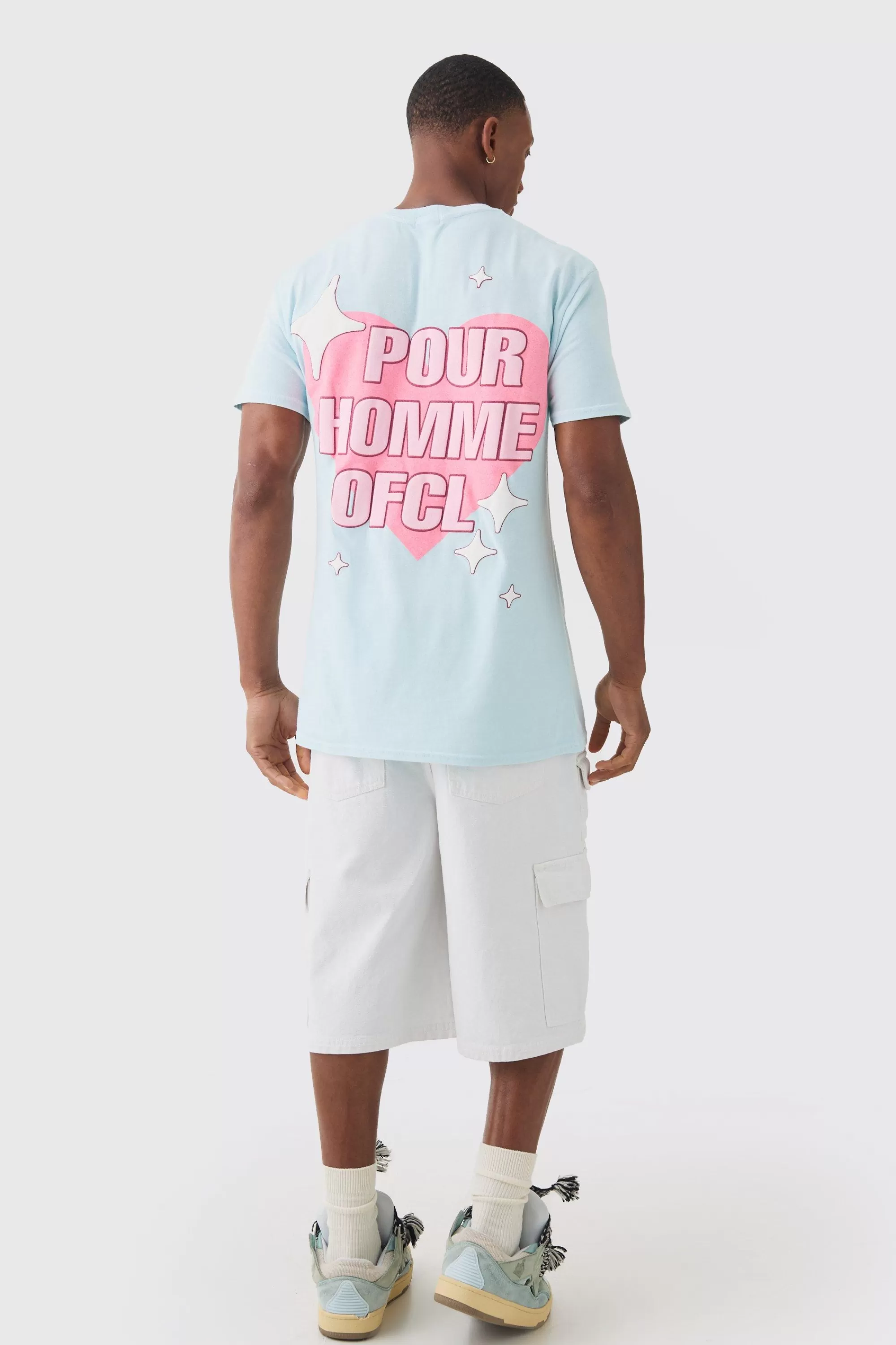 boohooMAN Pour Homme OFCL Heart Print Wash T-shirt | UK blue Outlet