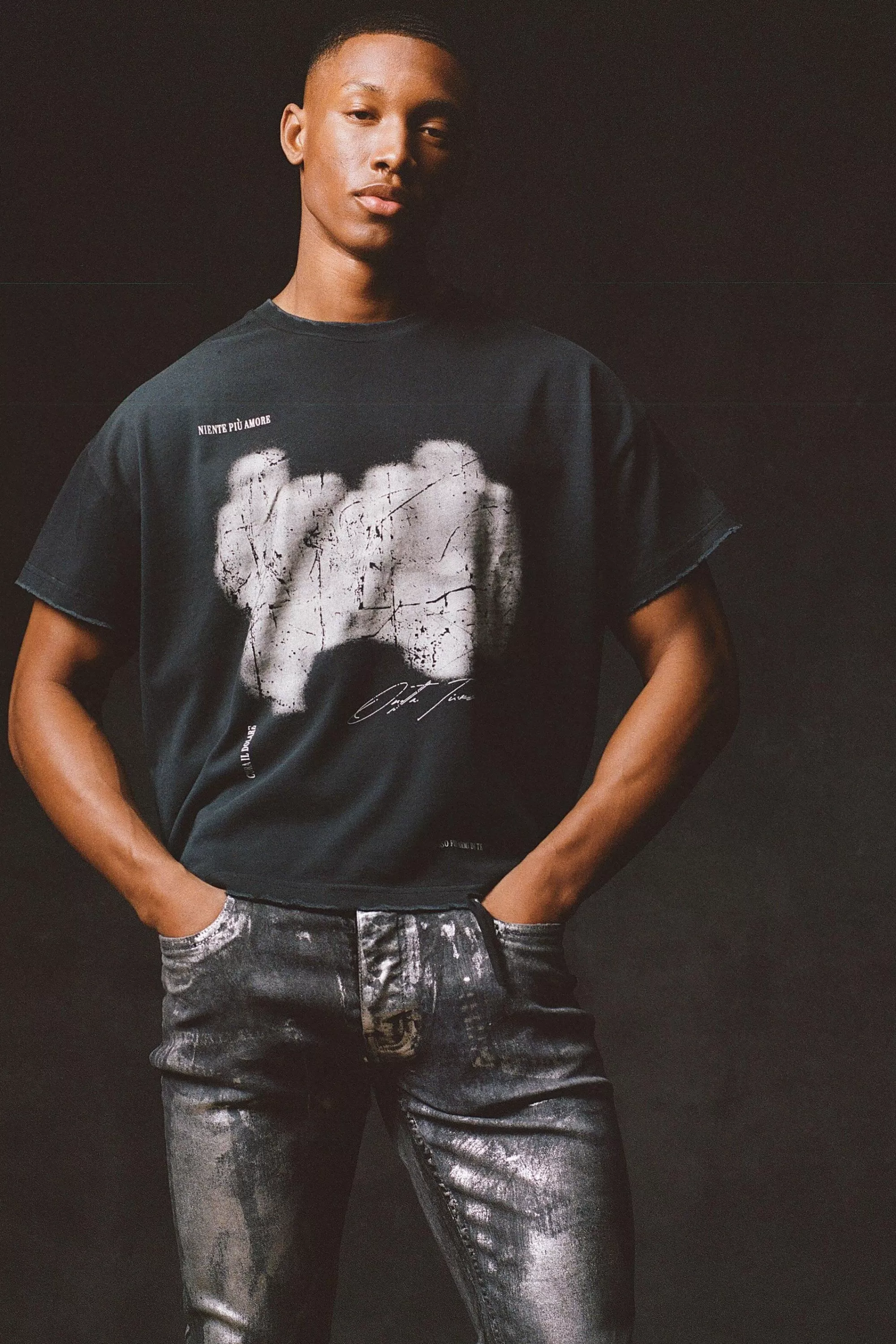 boohooMAN Premium Oversized Cropped Baby Washed & Printed T-shirt | UK black Sale