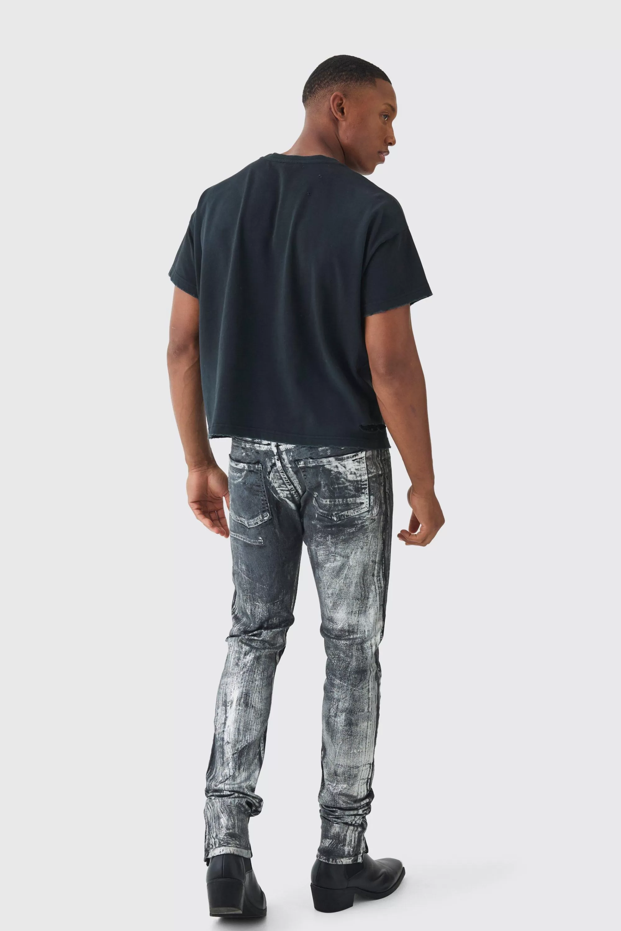 boohooMAN Premium Oversized Cropped Baby Washed & Printed T-shirt | UK black Sale