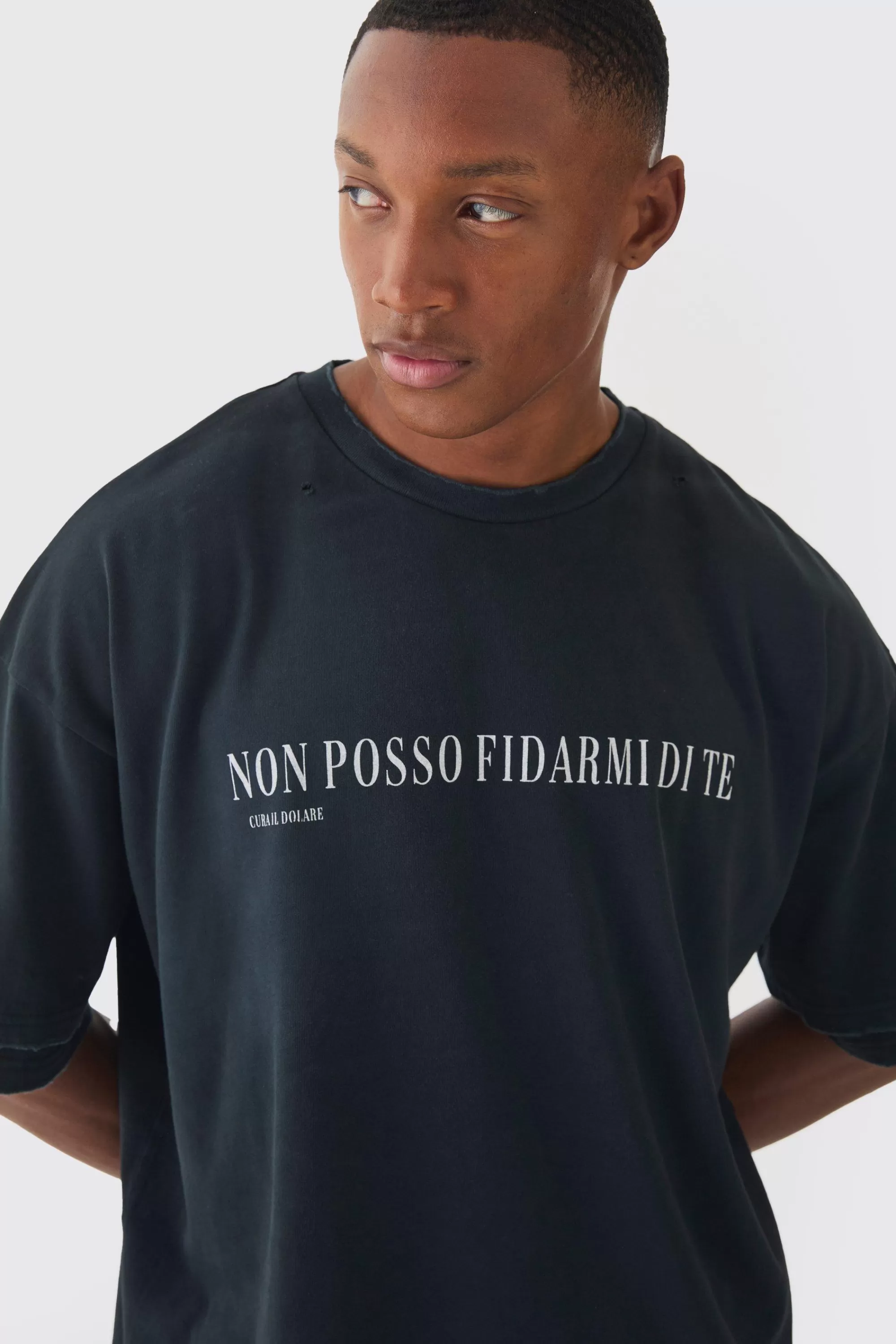 boohooMAN Premium Oversized Faux Layer Washed & Embroidered T-shirt | UK black Cheap