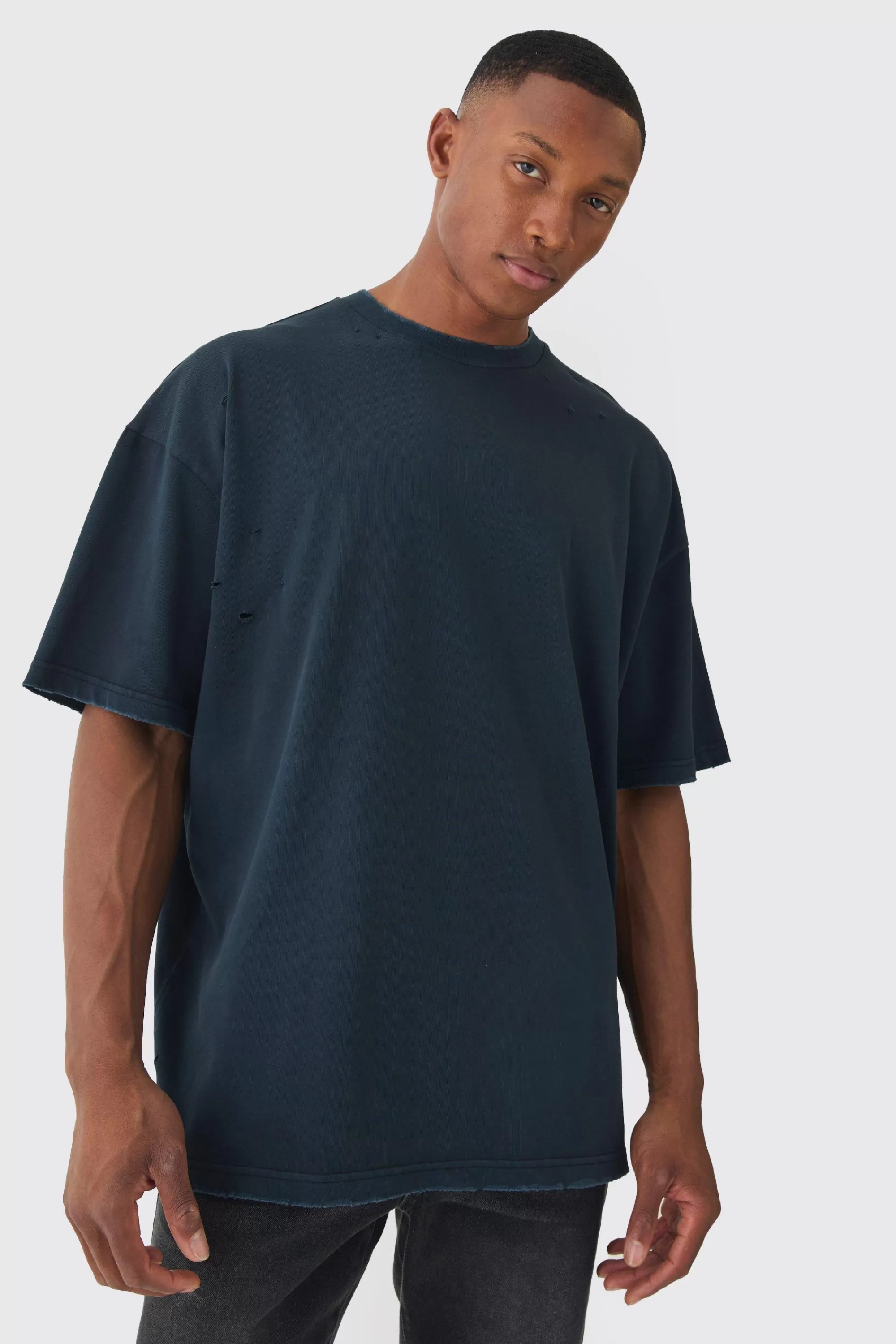 boohooMAN Premium Oversized Top Stitched & Washed T-shirt | UK black Shop