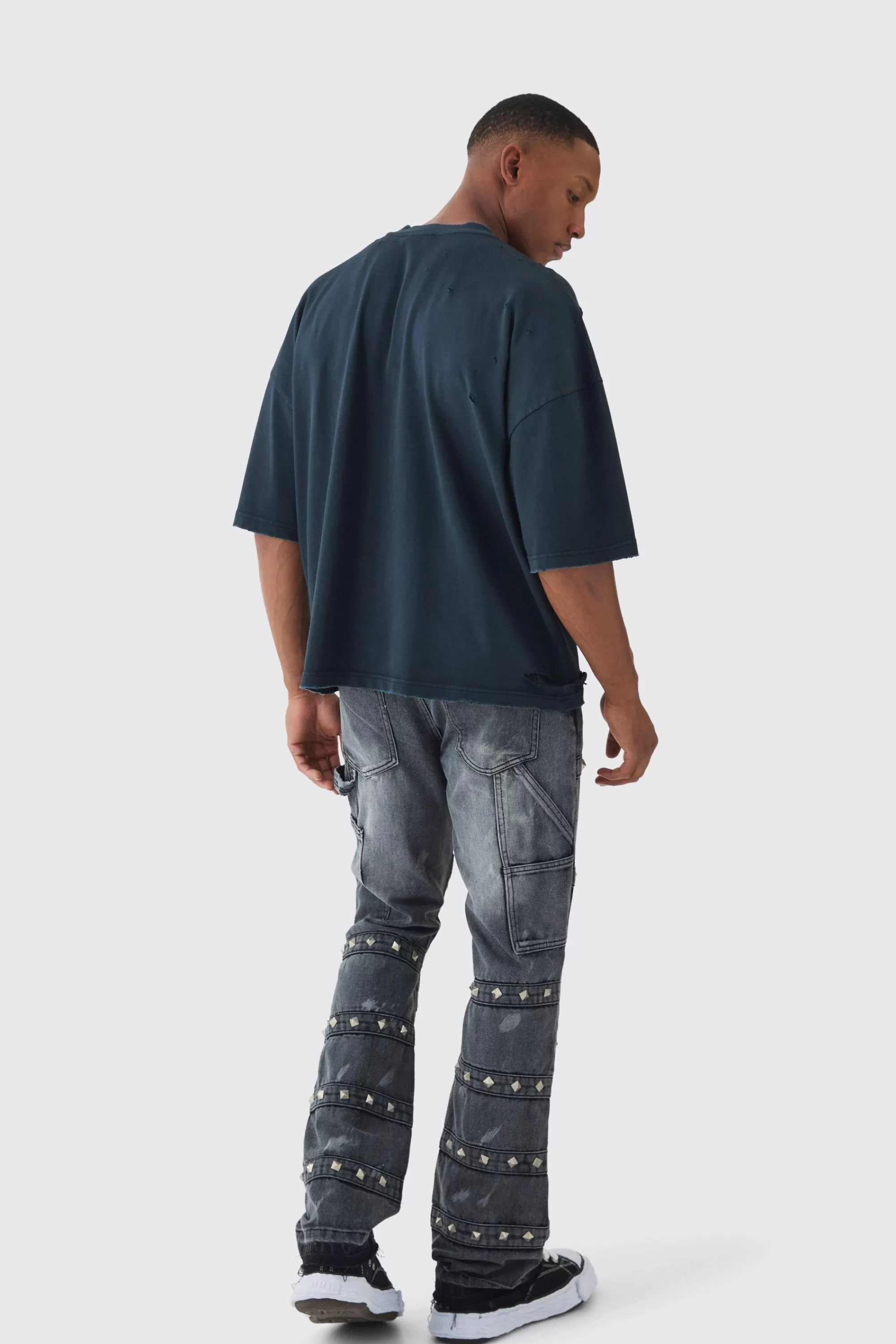 boohooMAN Premium Oversized V Neck Dropped Shoulder Top Stitched Washed T-shirt | UK black Cheap
