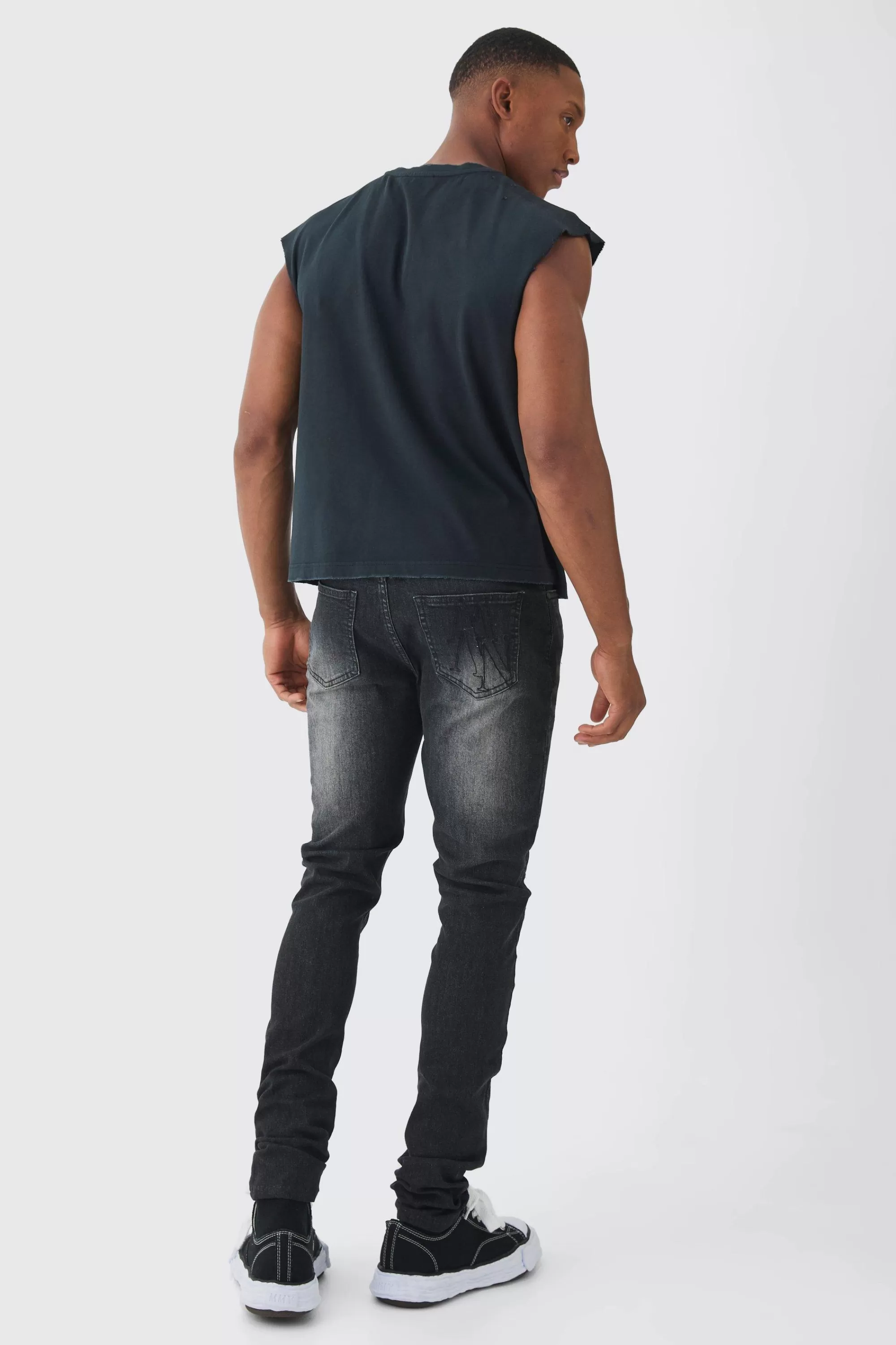 boohooMAN Premium Oversized Washed & Printed Boxy Tank | UK black Cheap