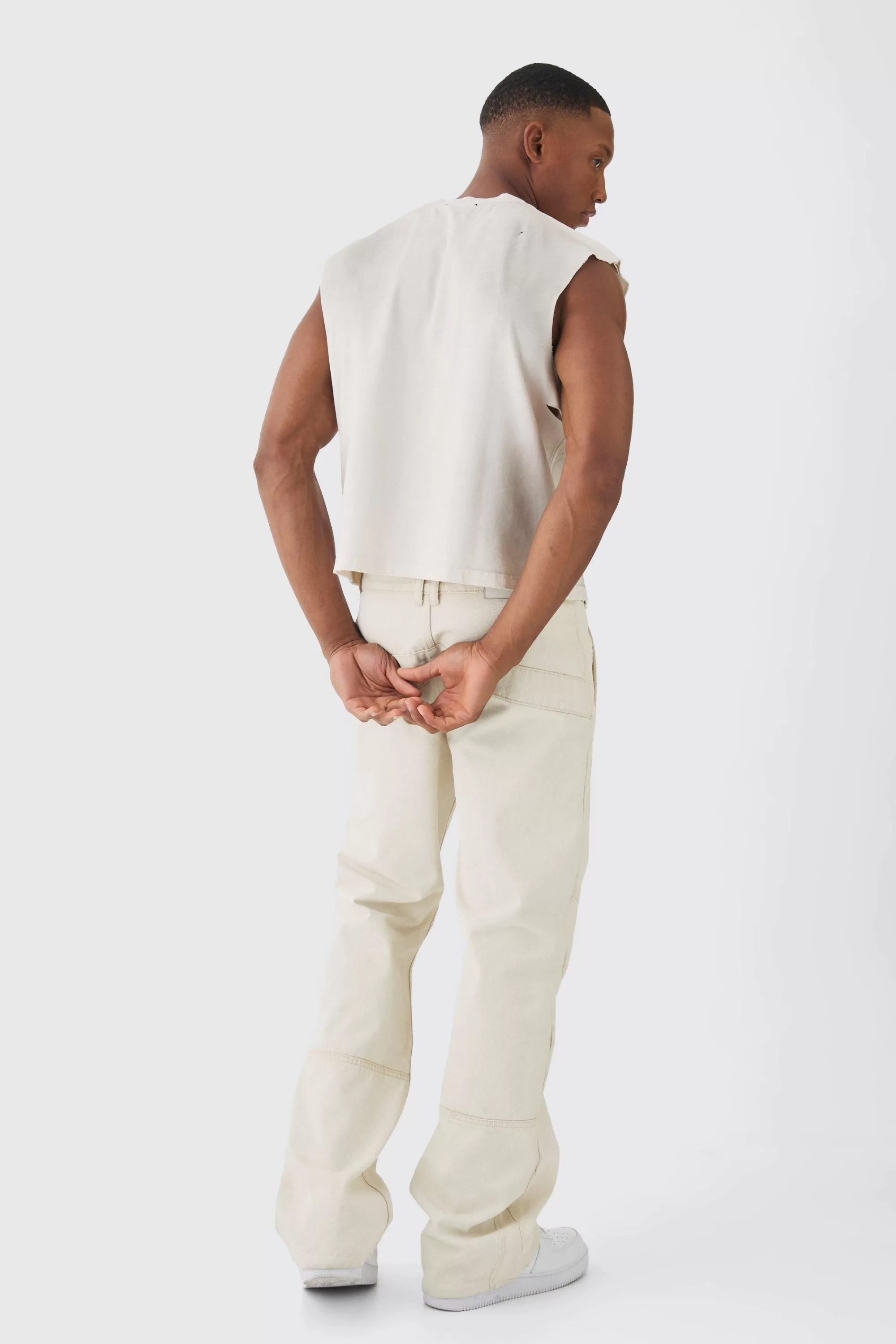 boohooMAN Premium Oversized Washed & Printed Boxy Tank | UK stone Sale