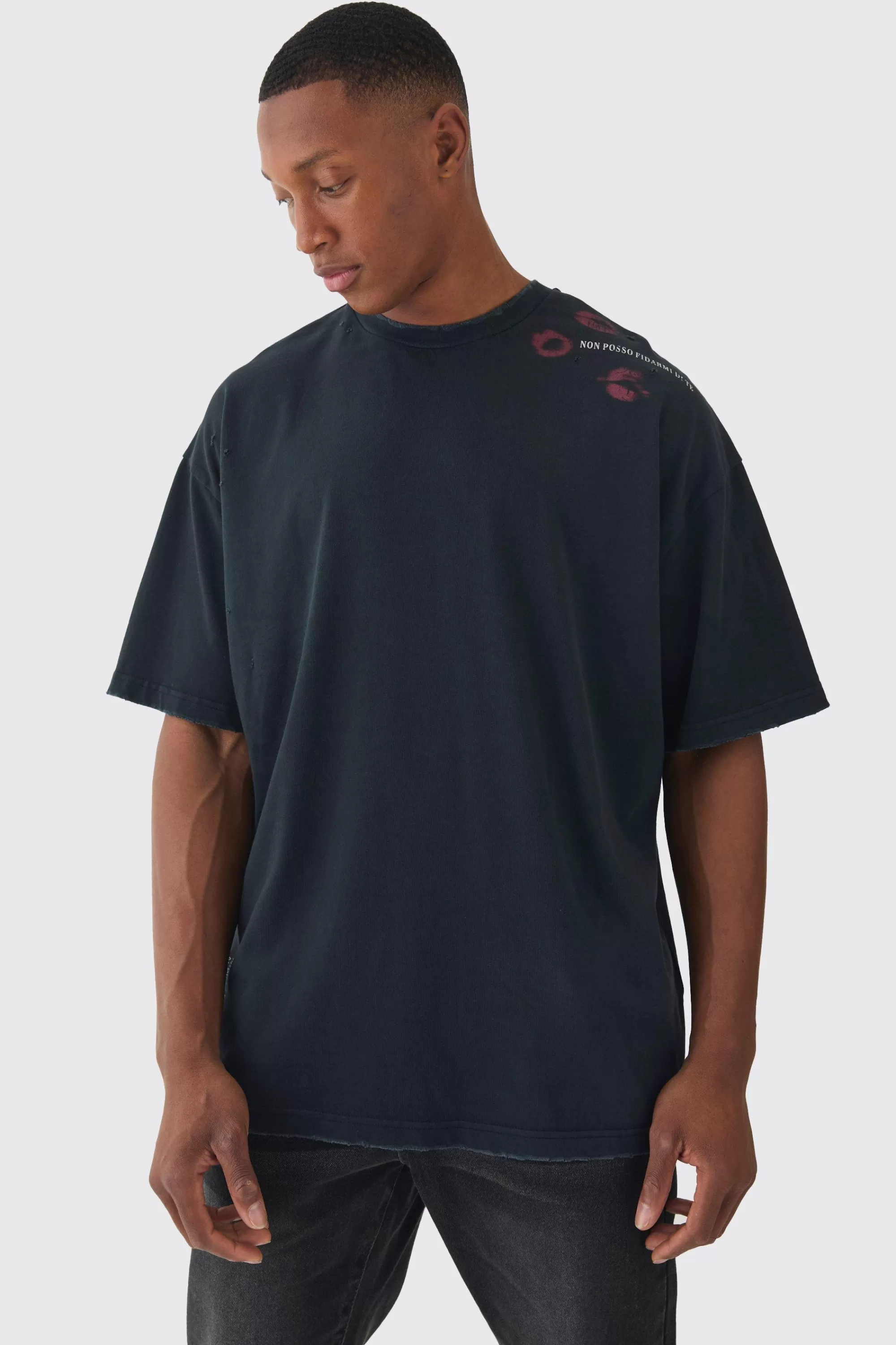 boohooMAN Premium Oversized Washed & Printed T-shirt | UK black Discount
