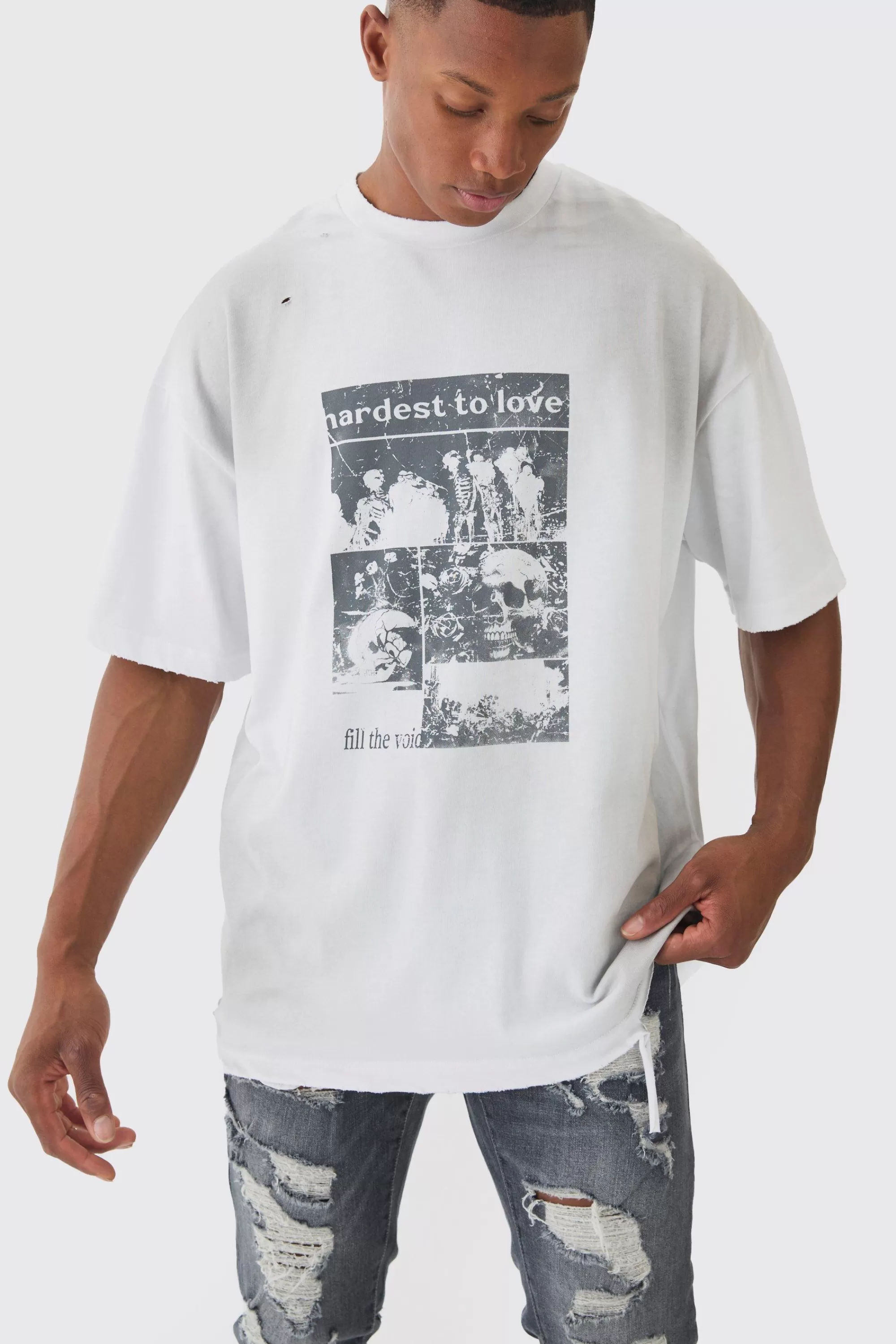 boohooMAN Premium Oversized Washed & Printed T-shirt | UK white Cheap