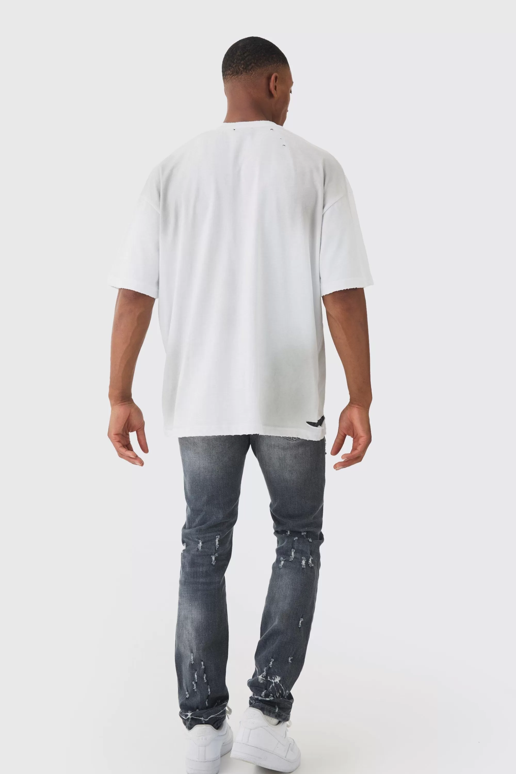 boohooMAN Premium Oversized Washed & Printed T-shirt | UK white Cheap