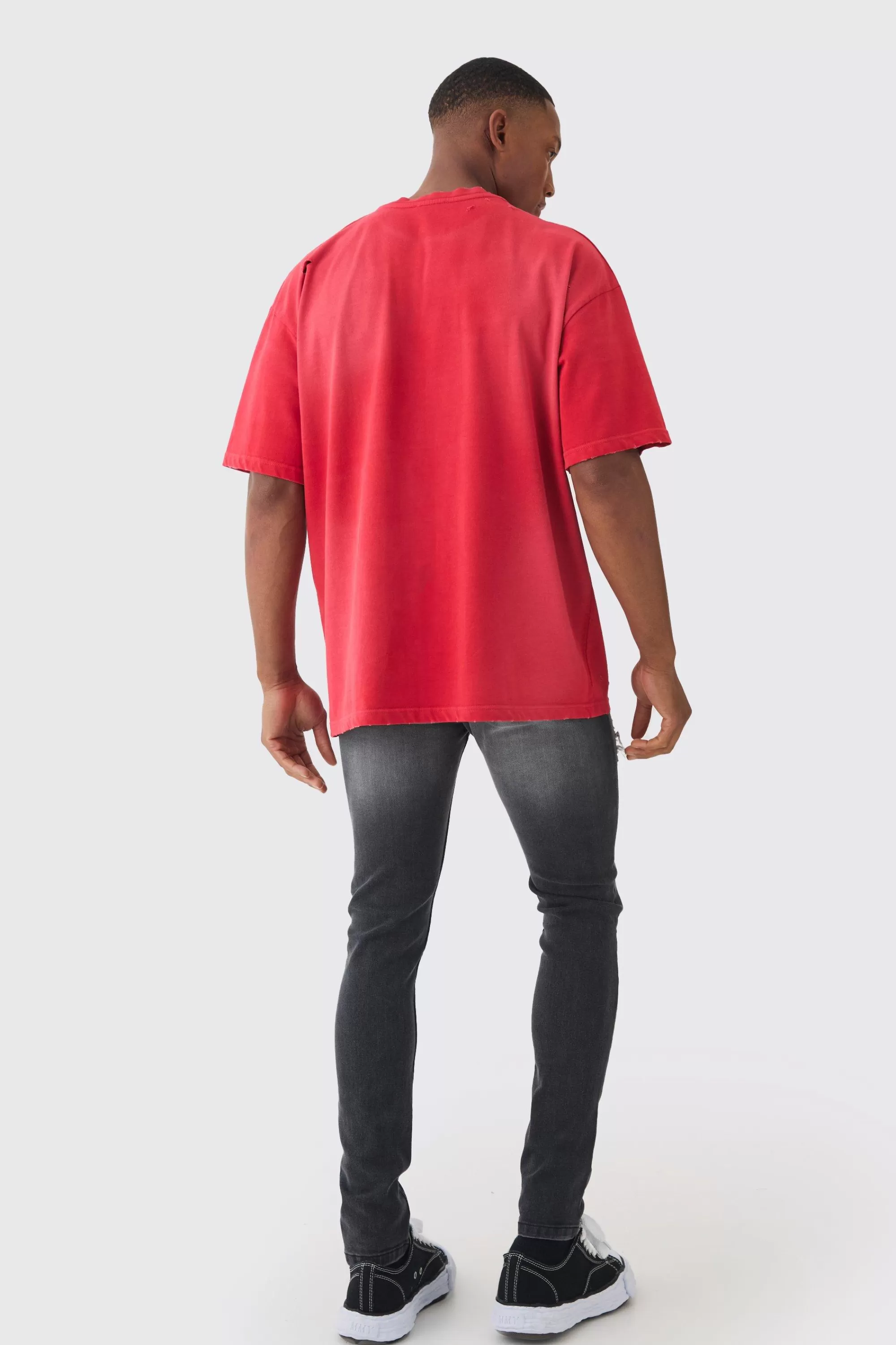 boohooMAN Premium Oversized Washed & Printed T-shirt | UK red Sale
