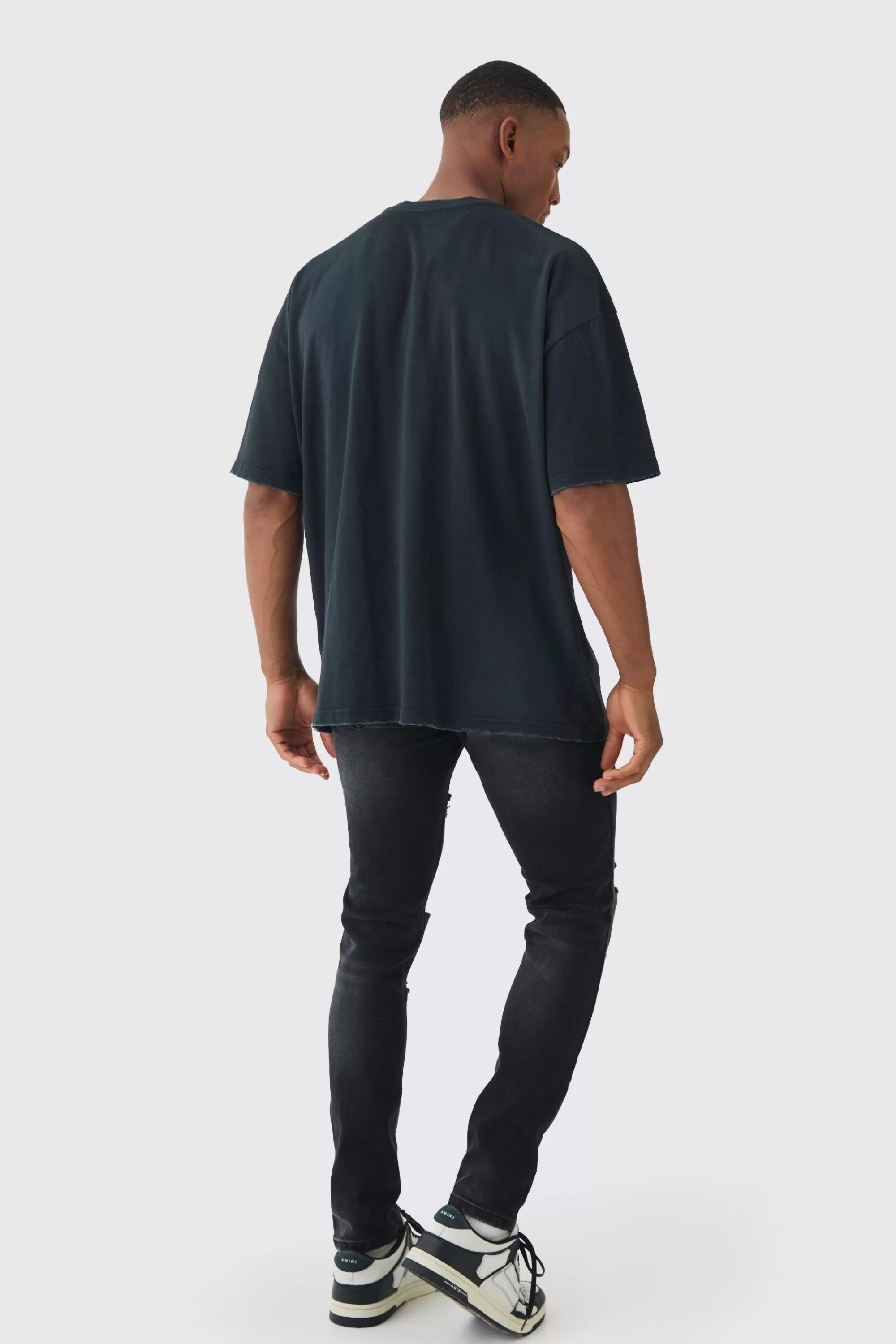 boohooMAN Premium Oversized Washed & Printed T-shirt | UK black Outlet