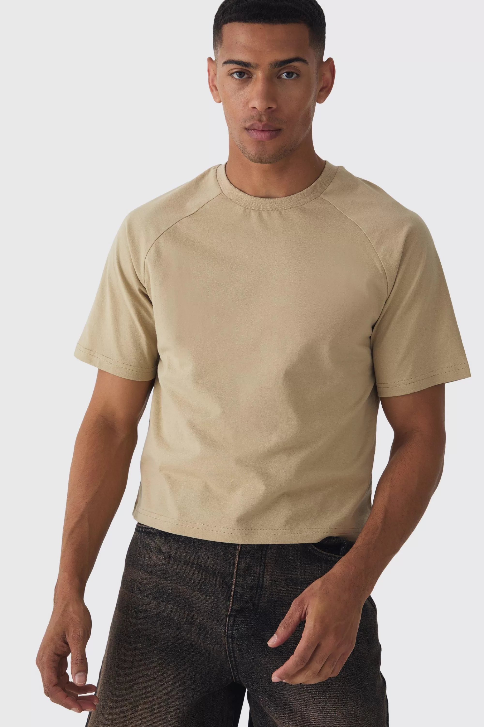 boohooMAN Raglan Sleeve Baby T-shirt | UK taupe Fashion