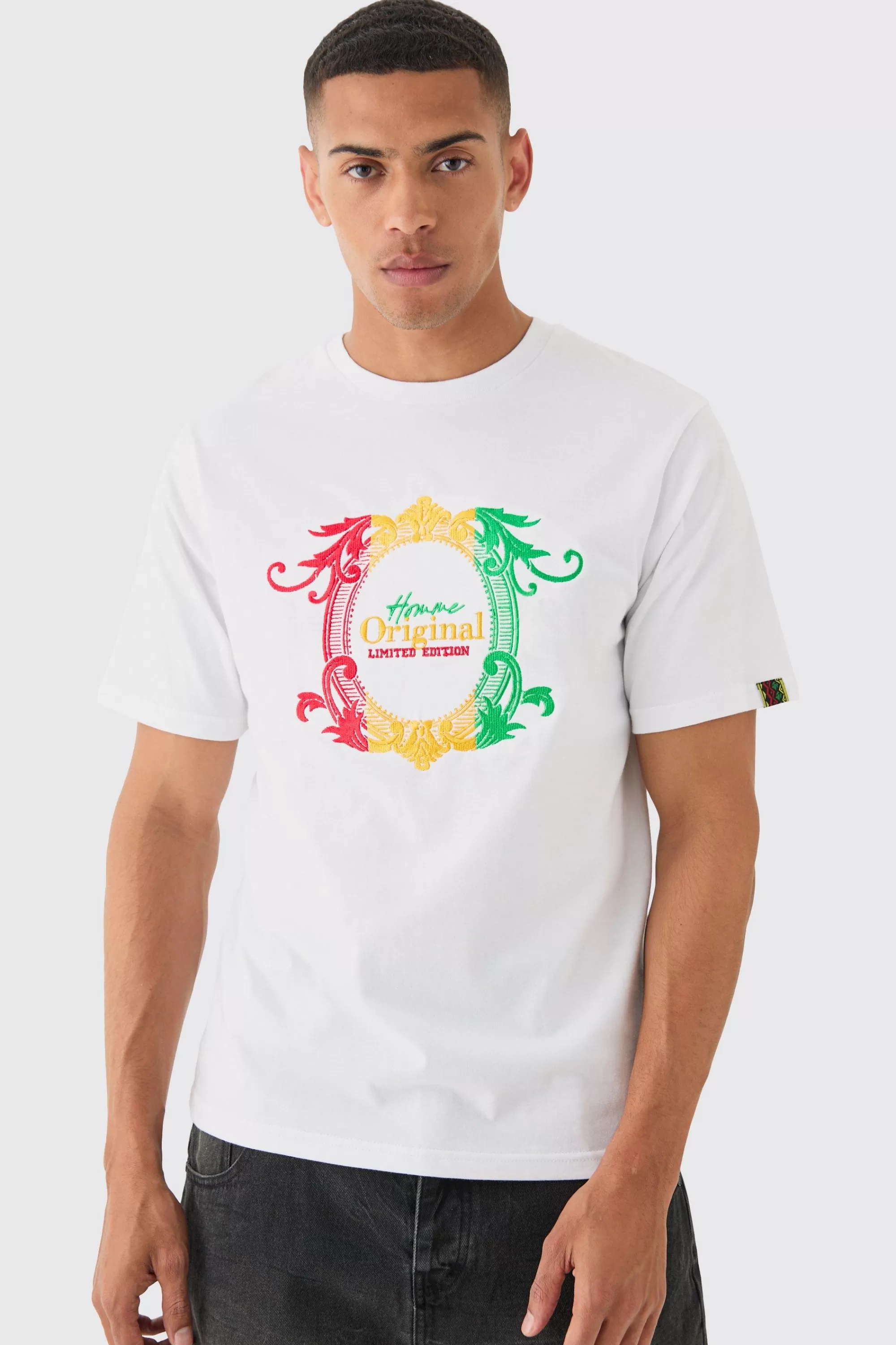 boohooMAN Regular Embroidered Graphic T-shirt | UK white New