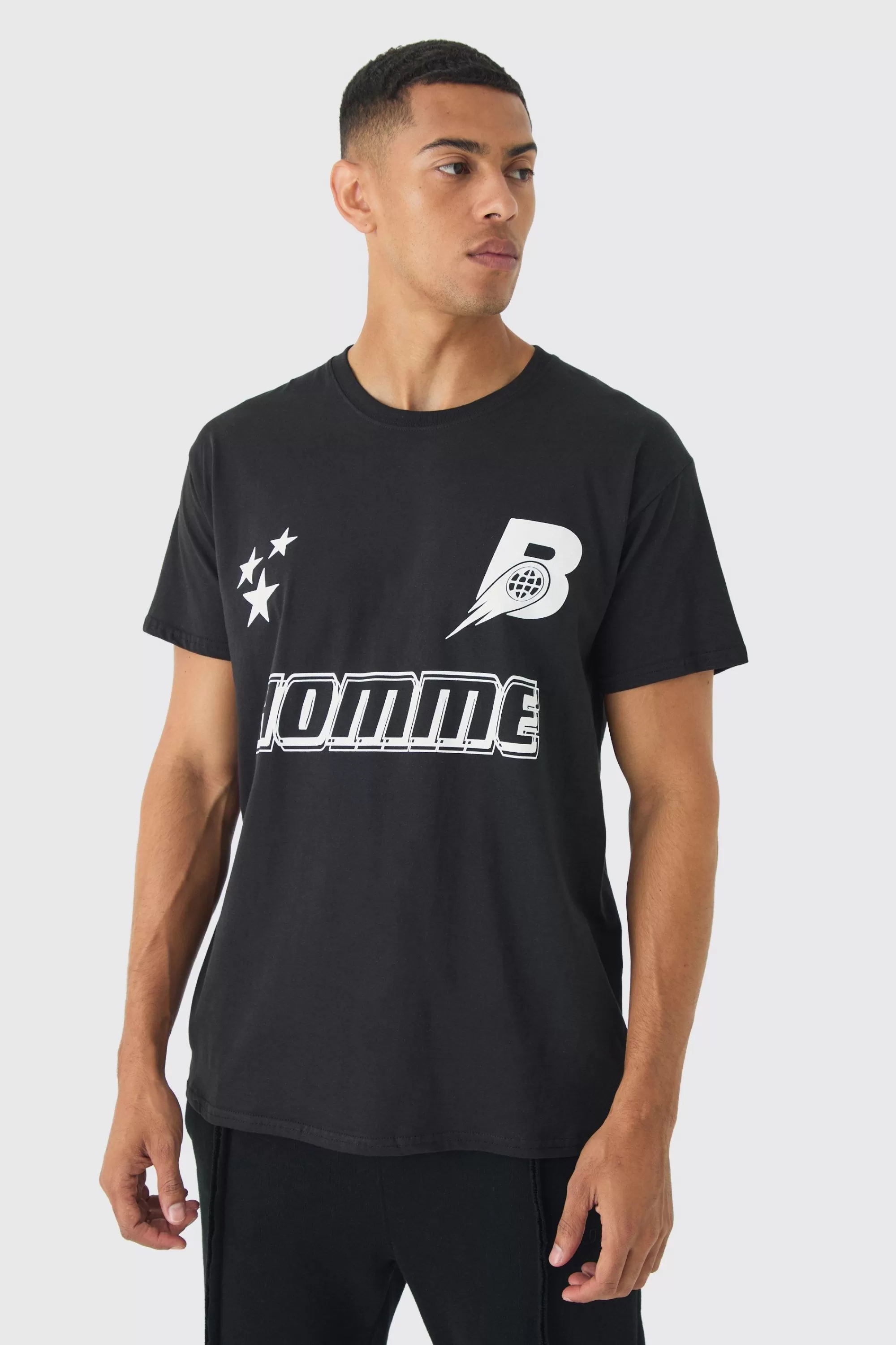 boohooMAN Regular Fit Homme Star Graphic T-Shirt | UK black Clearance
