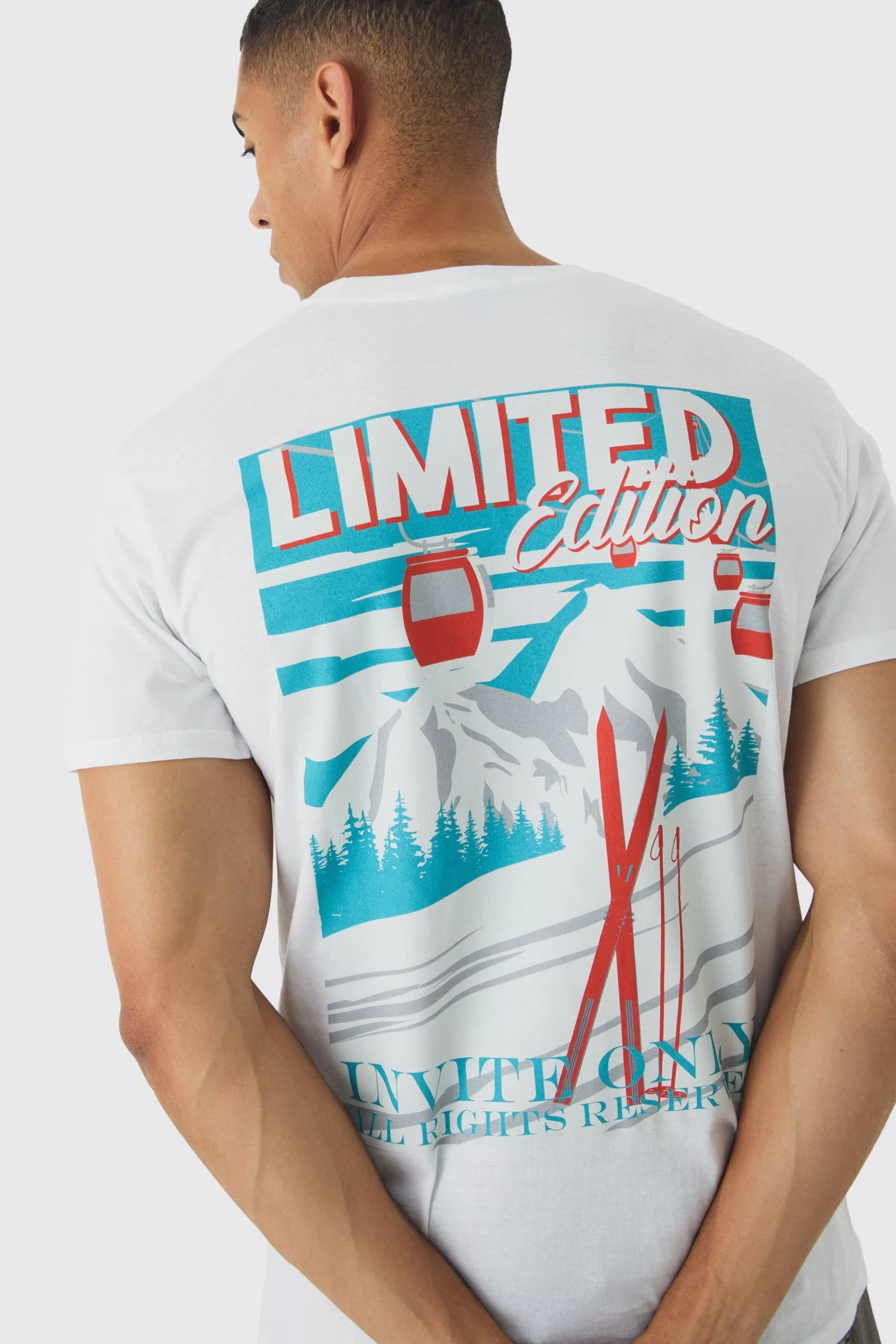 boohooMAN Regular Fit Limited Edition Ski Print T-Shirt | UK white Online