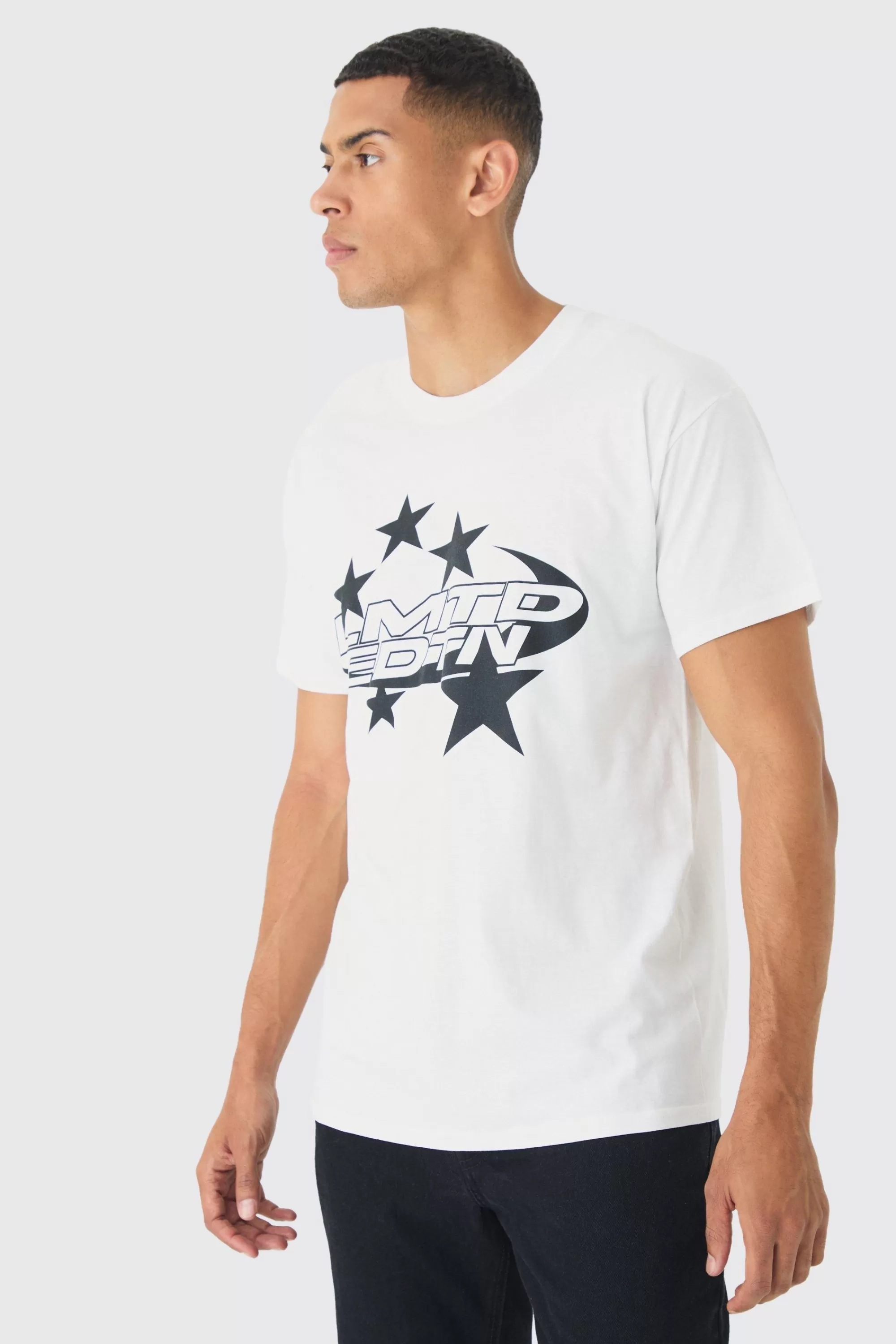 boohooMAN Regular Fit Lmtd Star Graphic T-Shirt | UK white Clearance