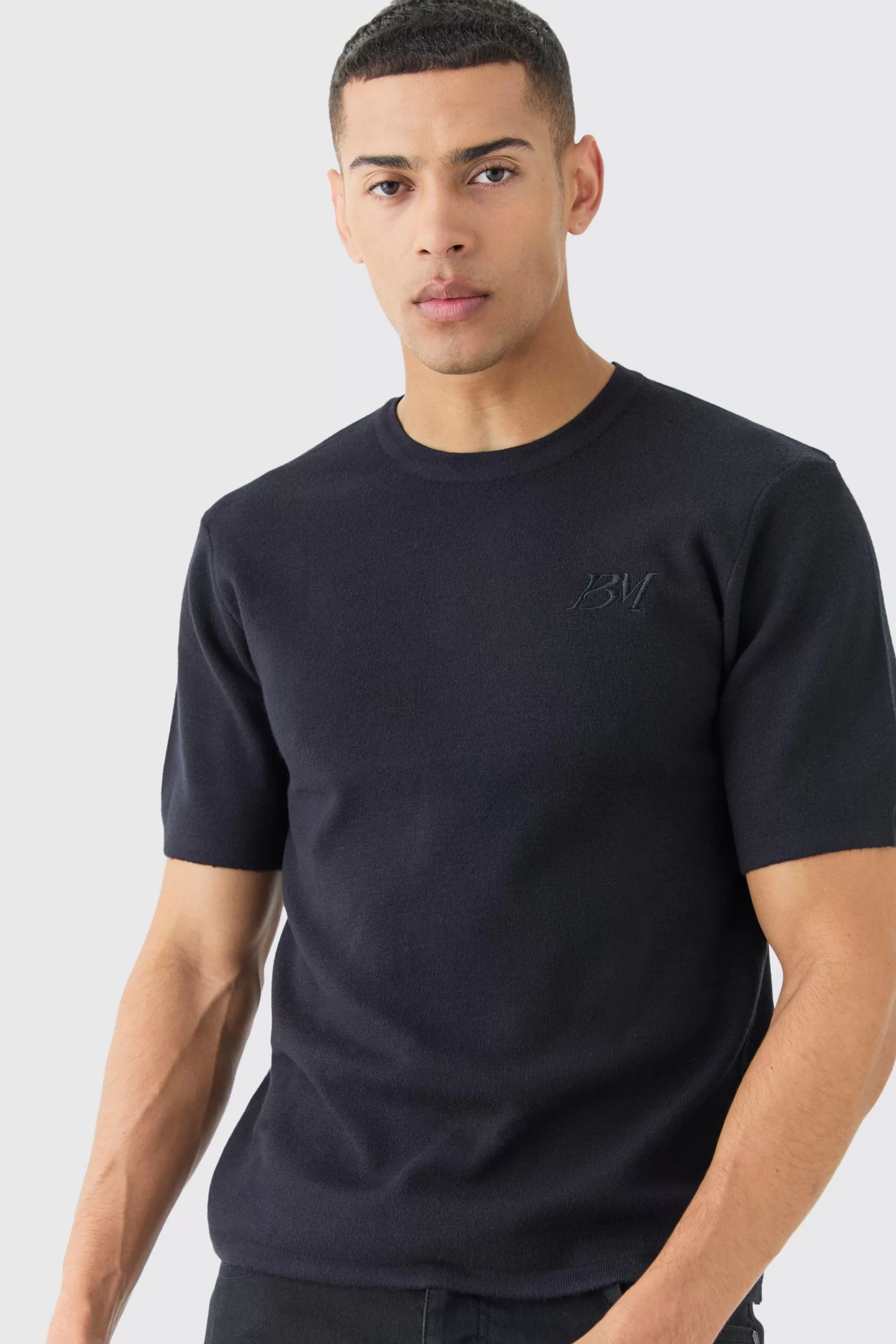 boohooMAN Regular Fit Man Branded Knitted T-shirt | UK black Discount