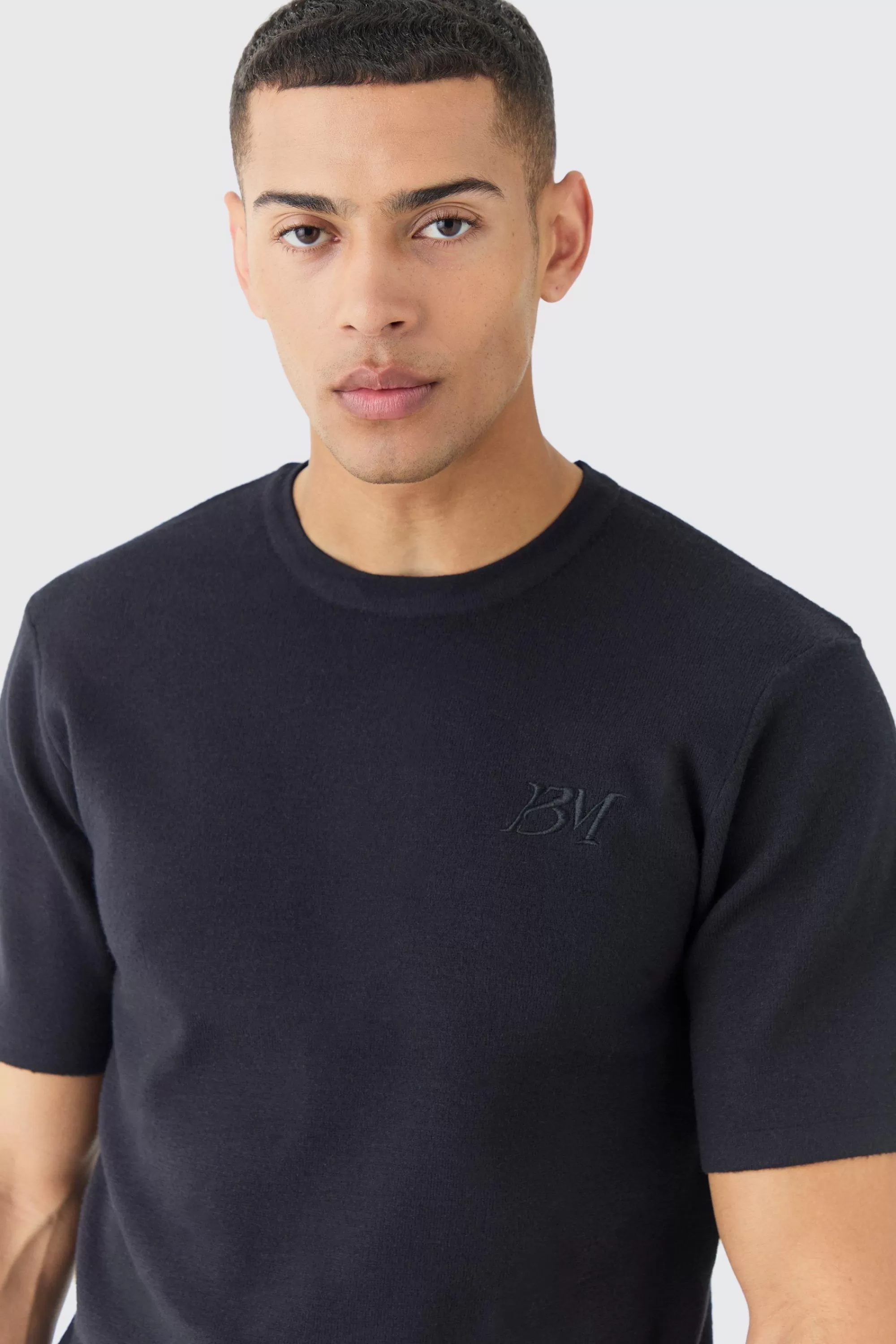 boohooMAN Regular Fit Man Branded Knitted T-shirt | UK black Discount