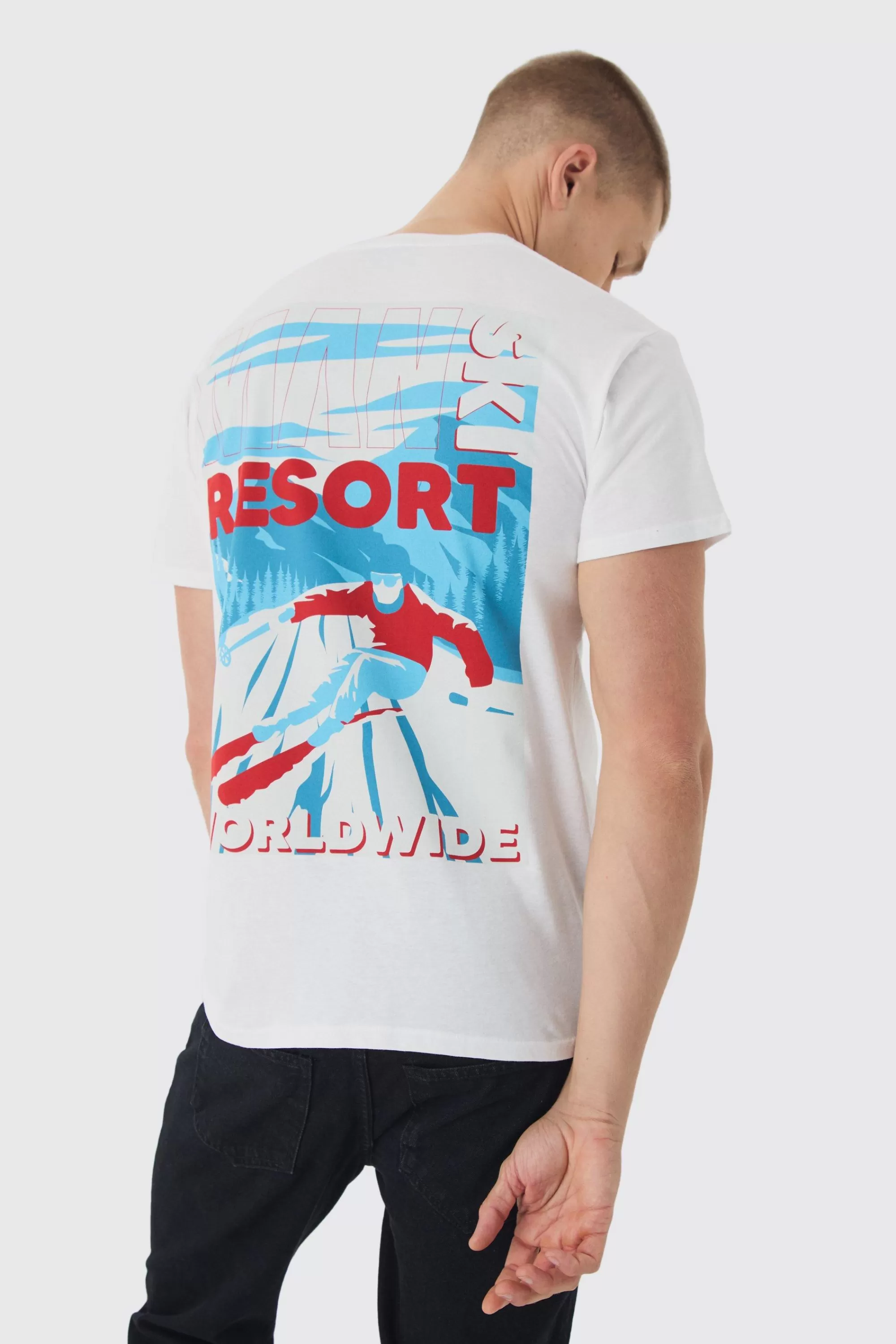 boohooMAN Regular Fit Man Ski Resort Print T-Shirt | UK white Discount