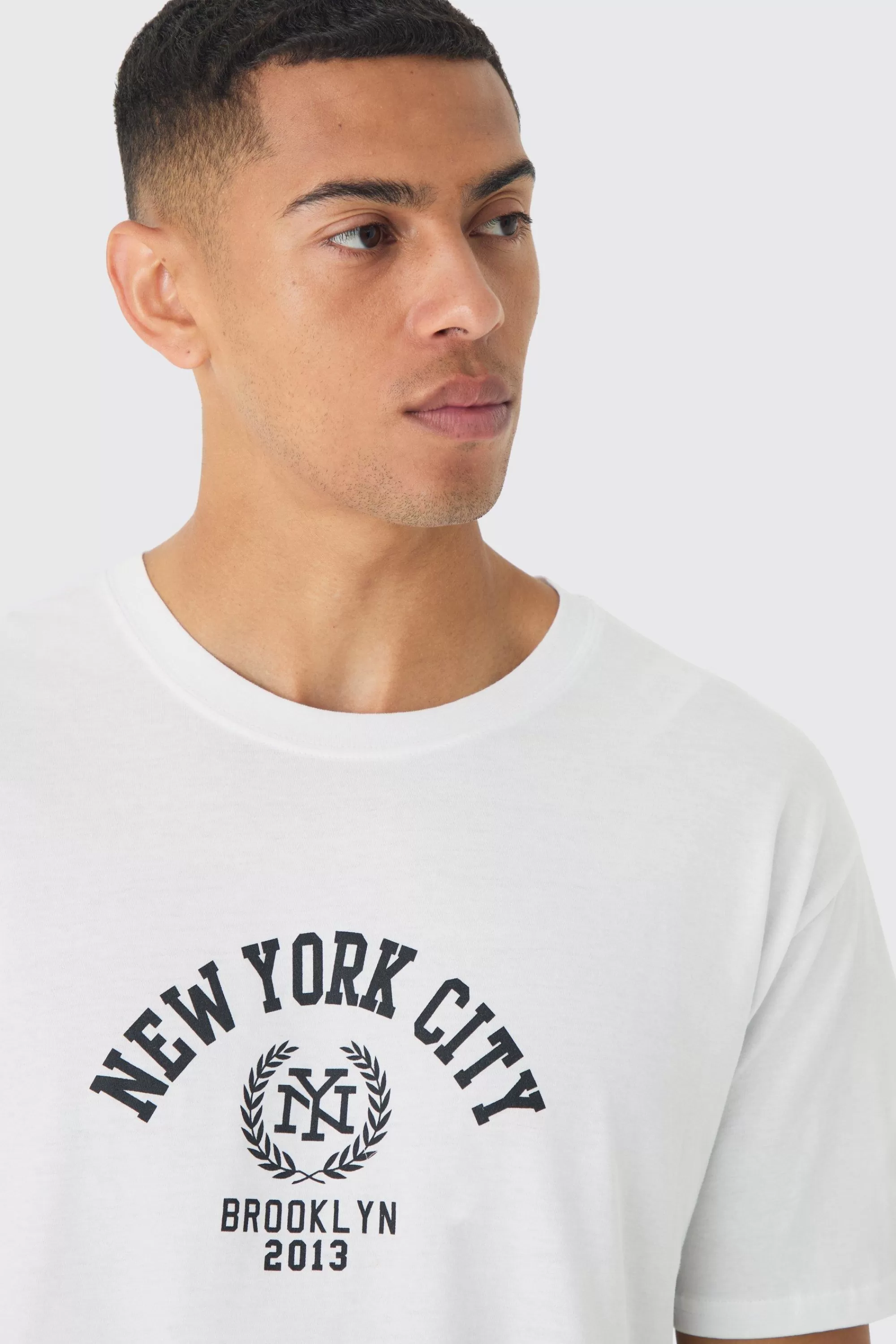 boohooMAN Regular Fit New York City Varsity T-Shirt | UK white Shop
